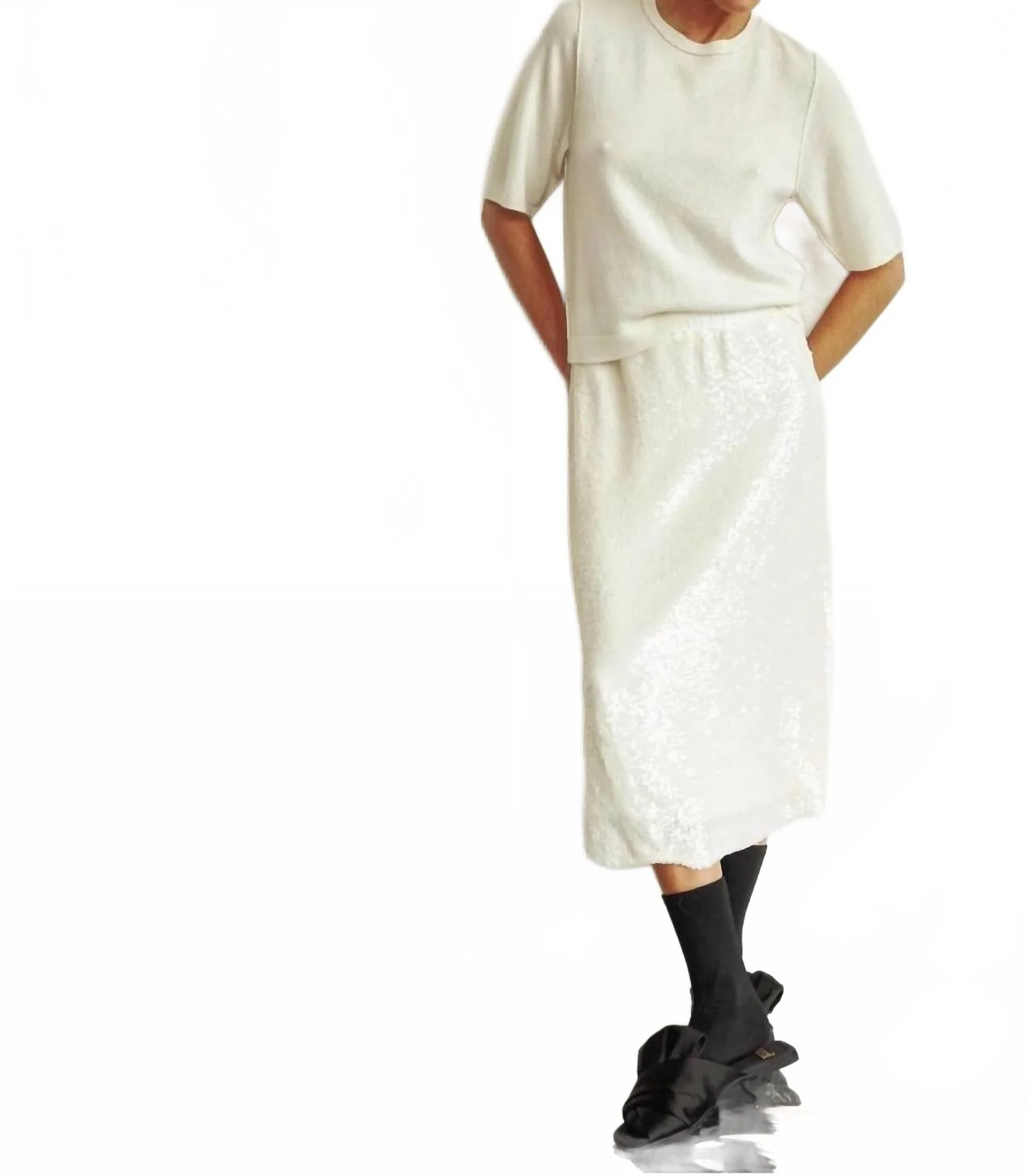 Shimmer Sequin Skirt In Pearl