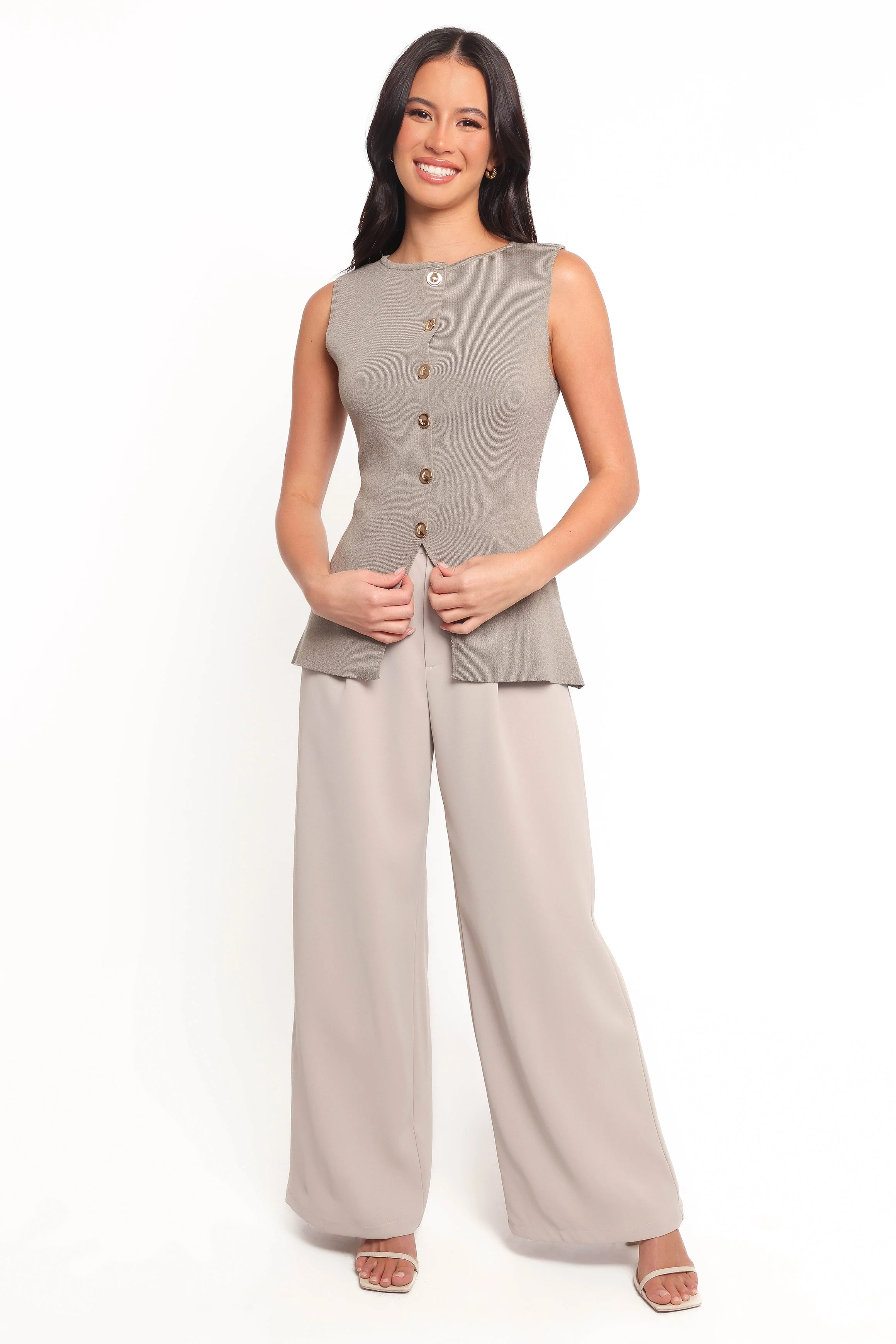 Machia Knit Vest Top - Khaki