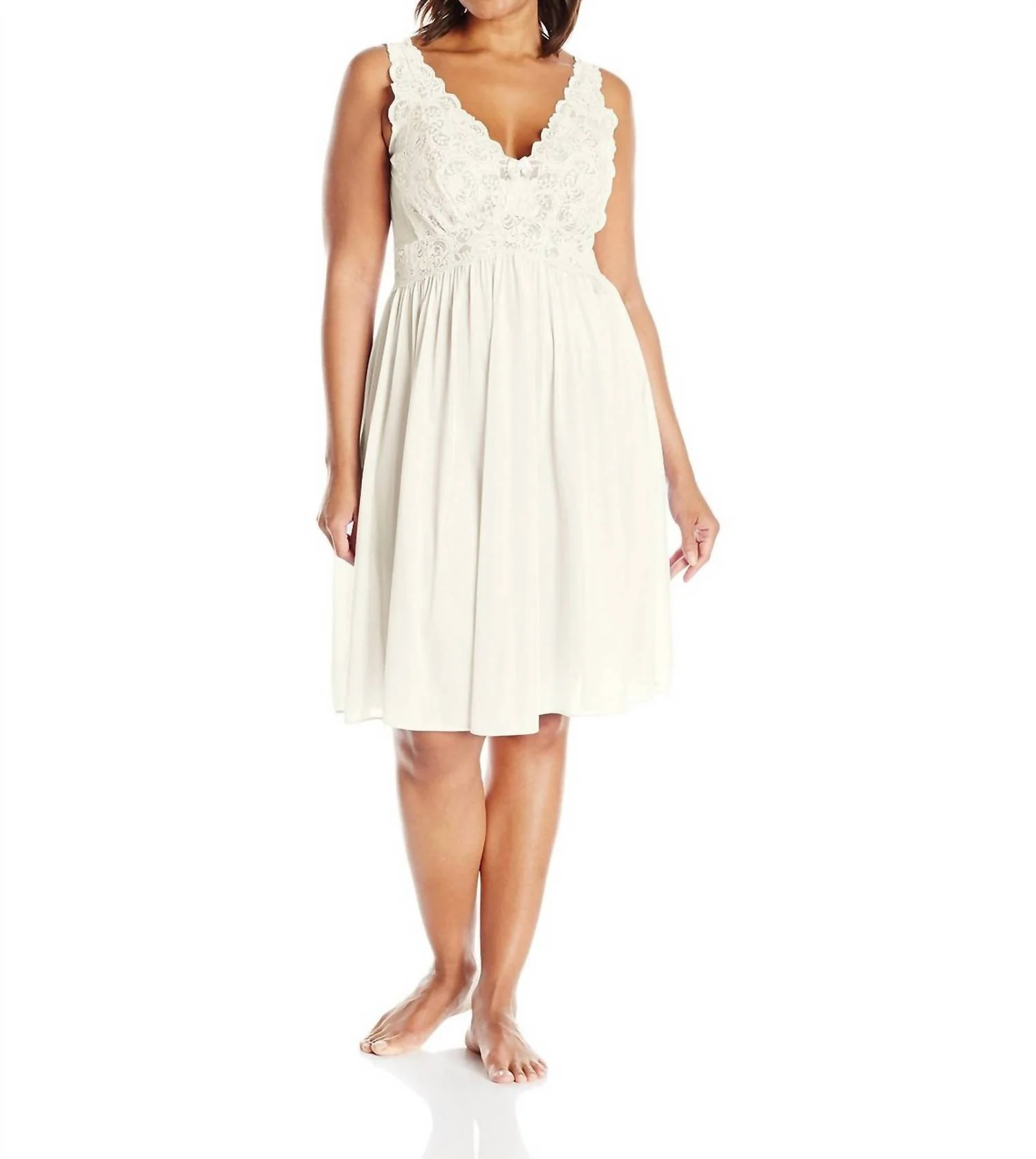 Silhouette Lace Bodice Sleeveless Waltz Gown In Ivory