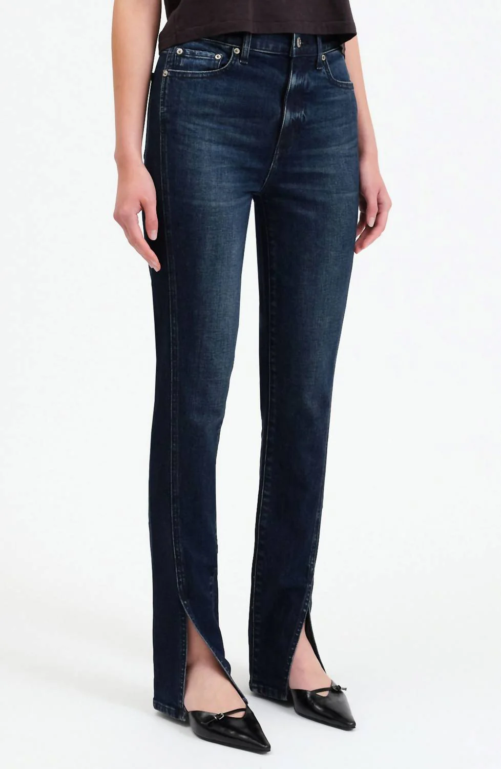 Downtown High Waist Split Hem Straight Leg Jeans In Cheap Thrills