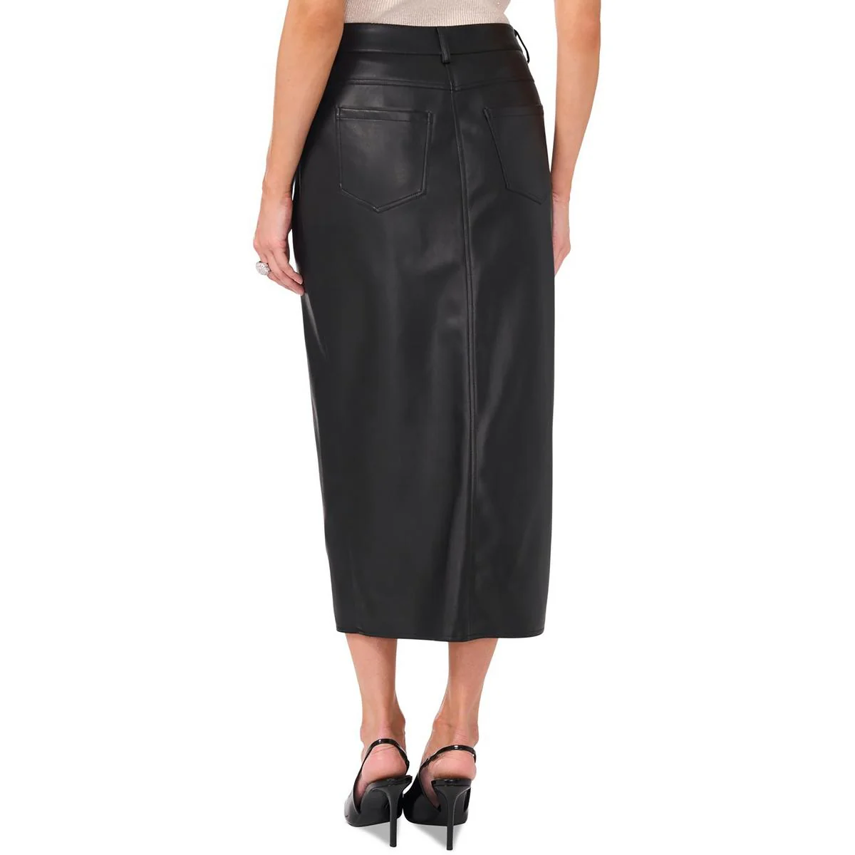Womens Pocket Faux Leather Pencil Skirt