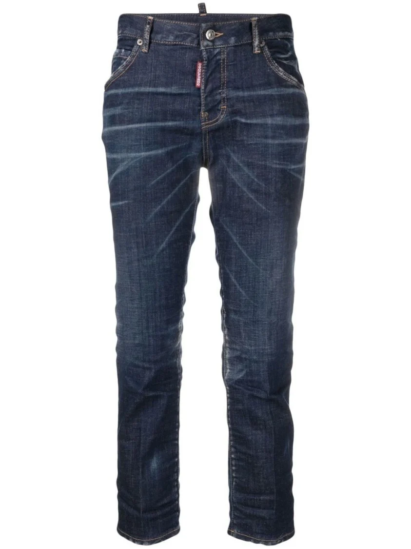 Faded Blue Skinny Jeans With Five-Pocket Design