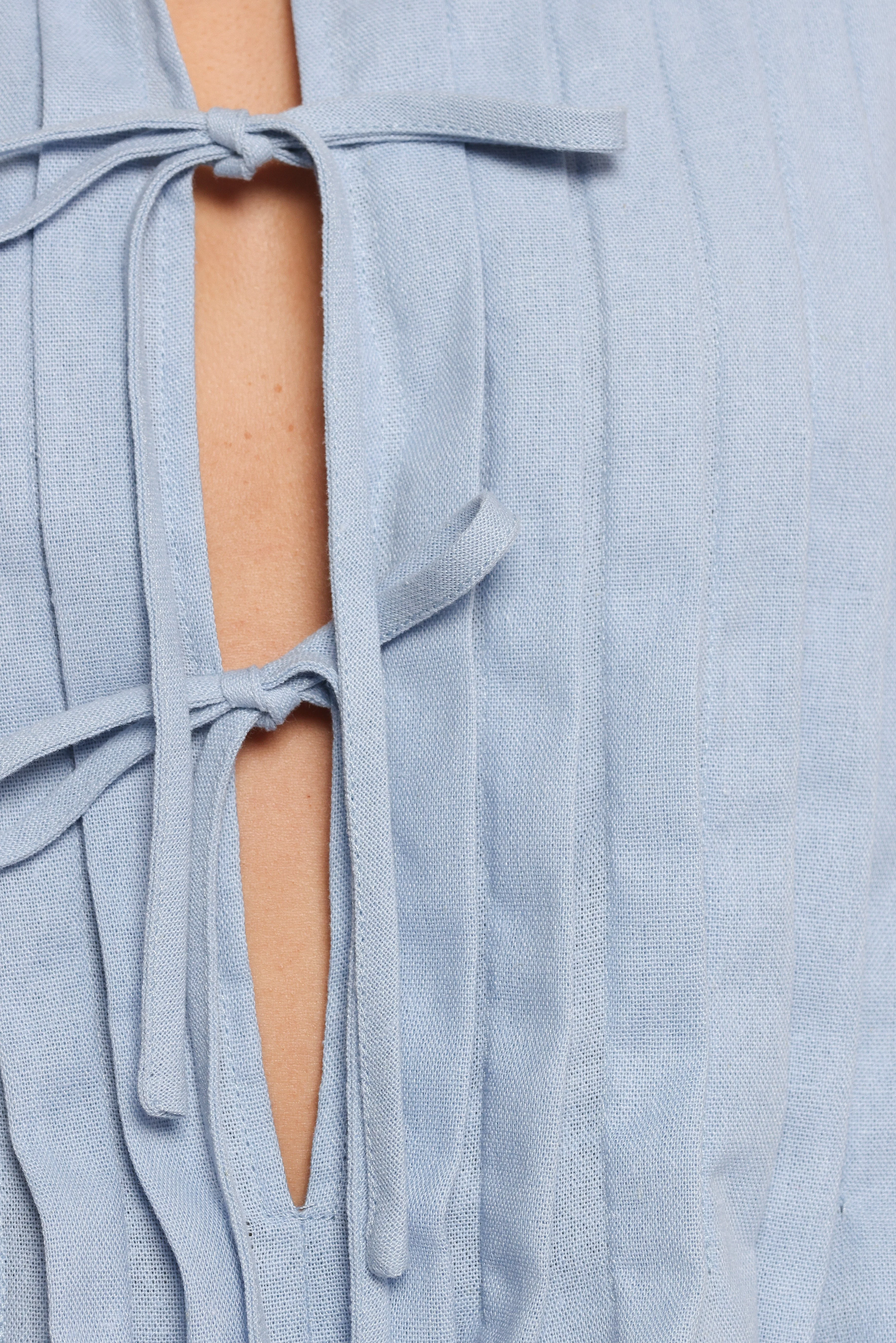 Delia Pleat Tie Top - Blue