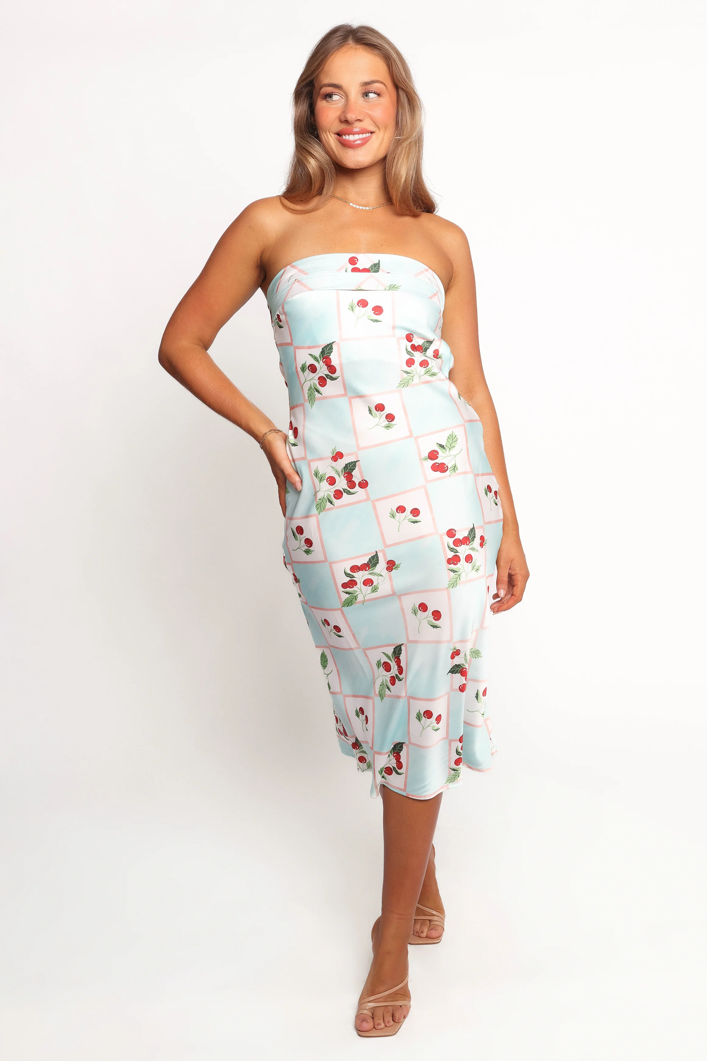 Benton Strapless Midi Dress - Cherry Print