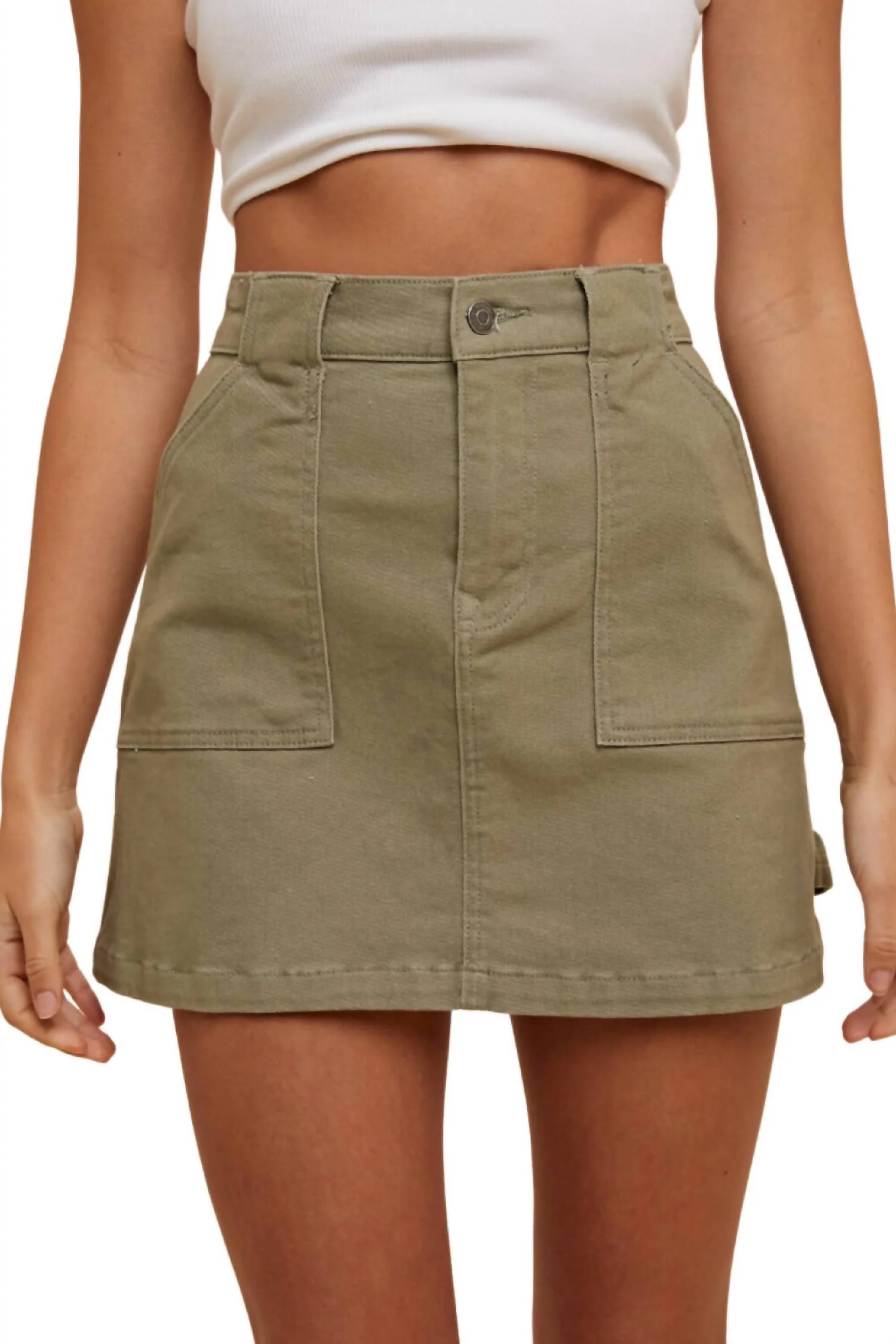 Cargo Denim Mini Skirt In Olive