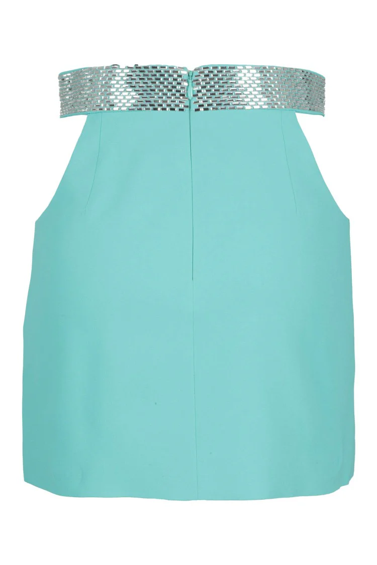 Blue Cady Envers Satin Mini Skirt