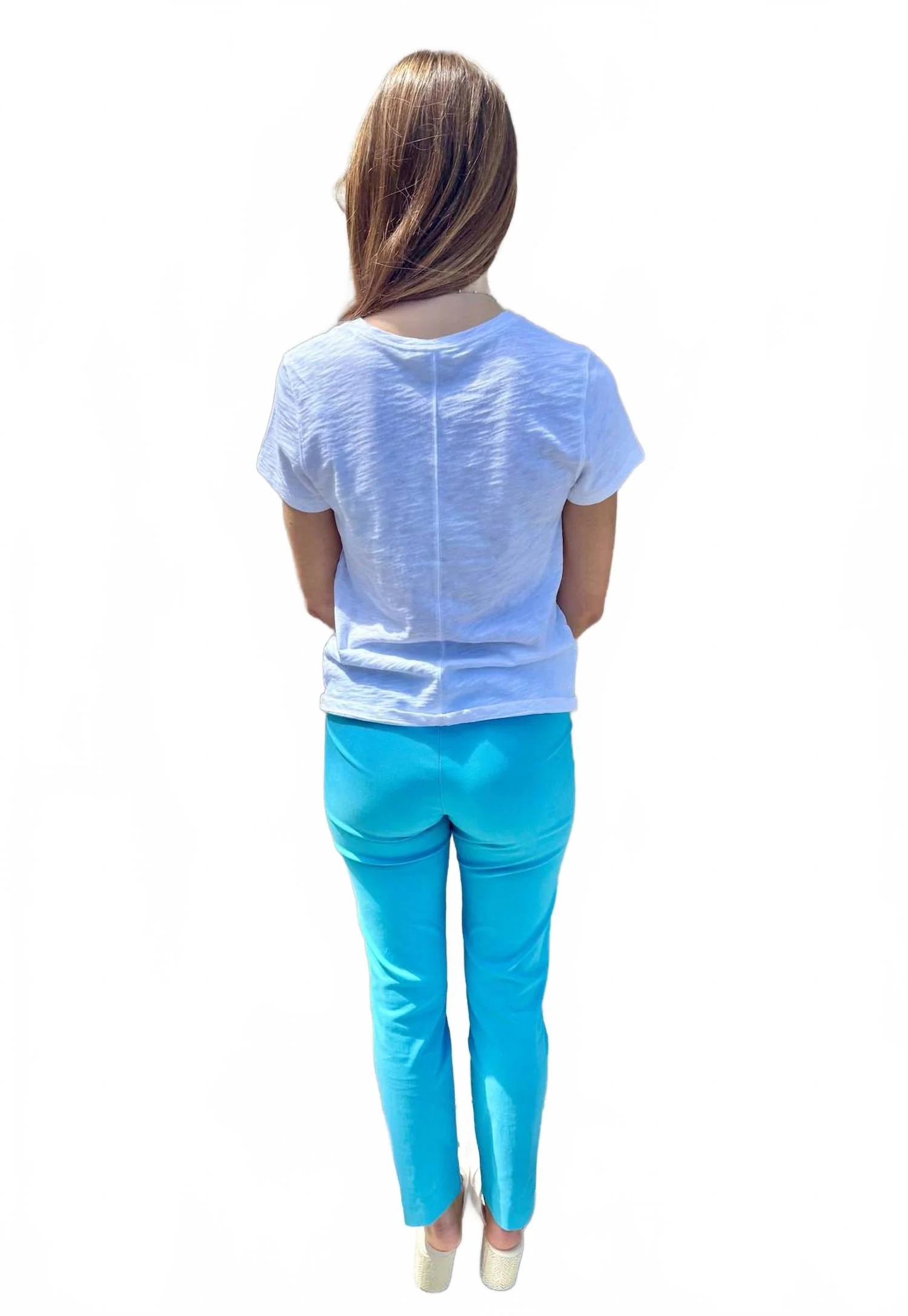 Pull-On Solid Ankle Pants In Turquoise