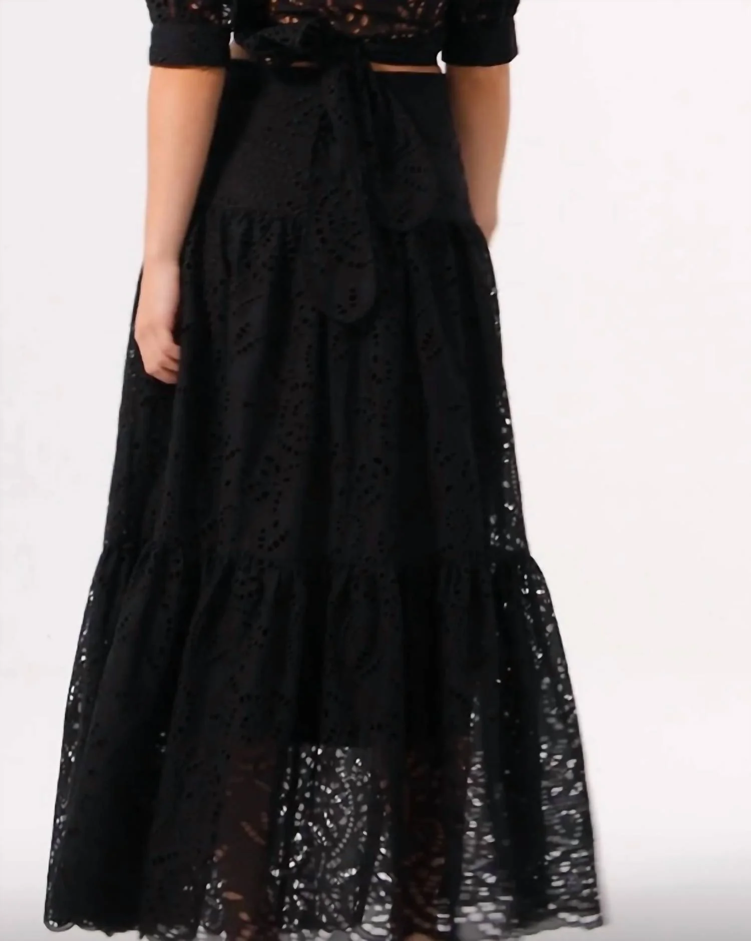 Embroidered Eyelet Maxi Skirt In Black