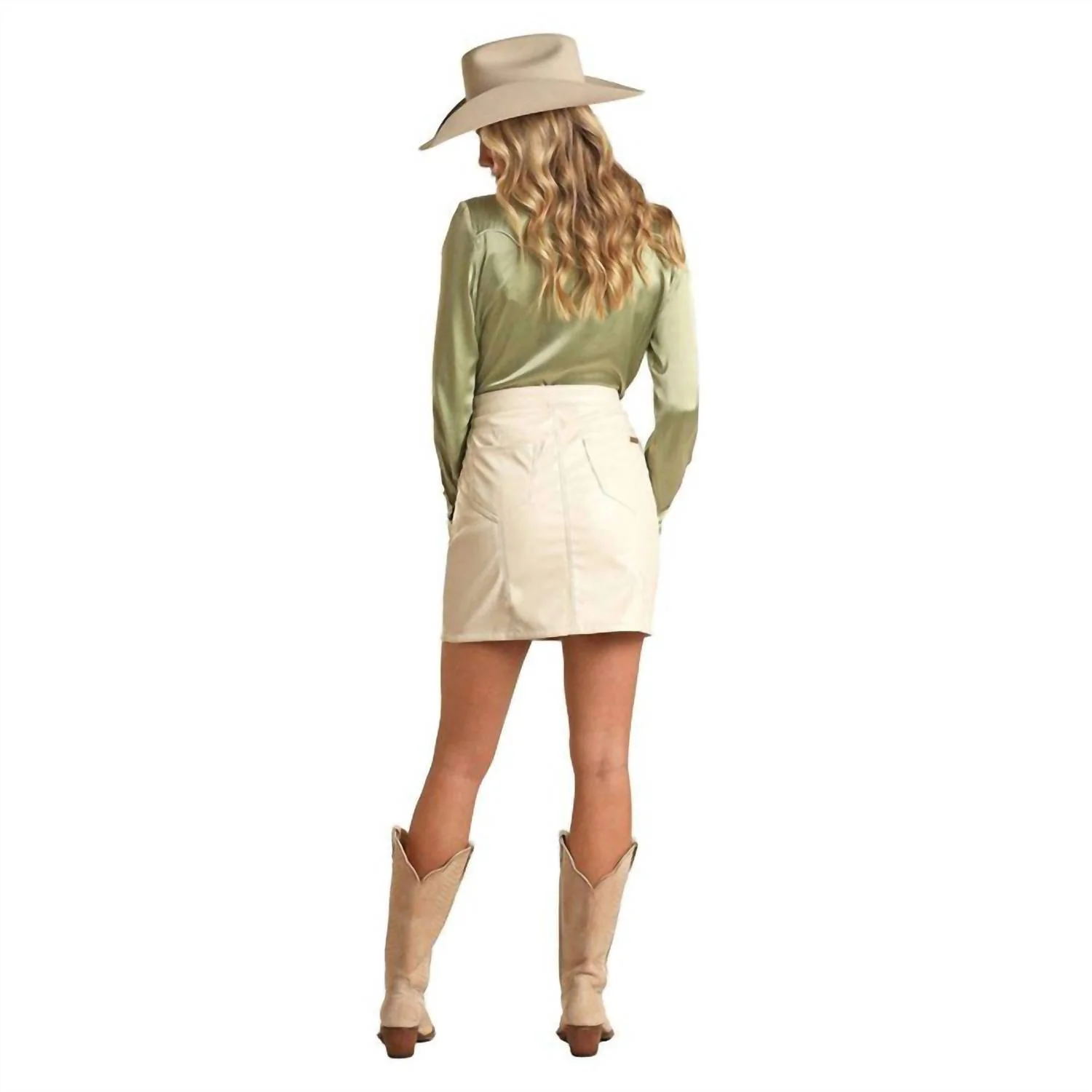 Faux Leather & Studded Mini Skirt In Ivory