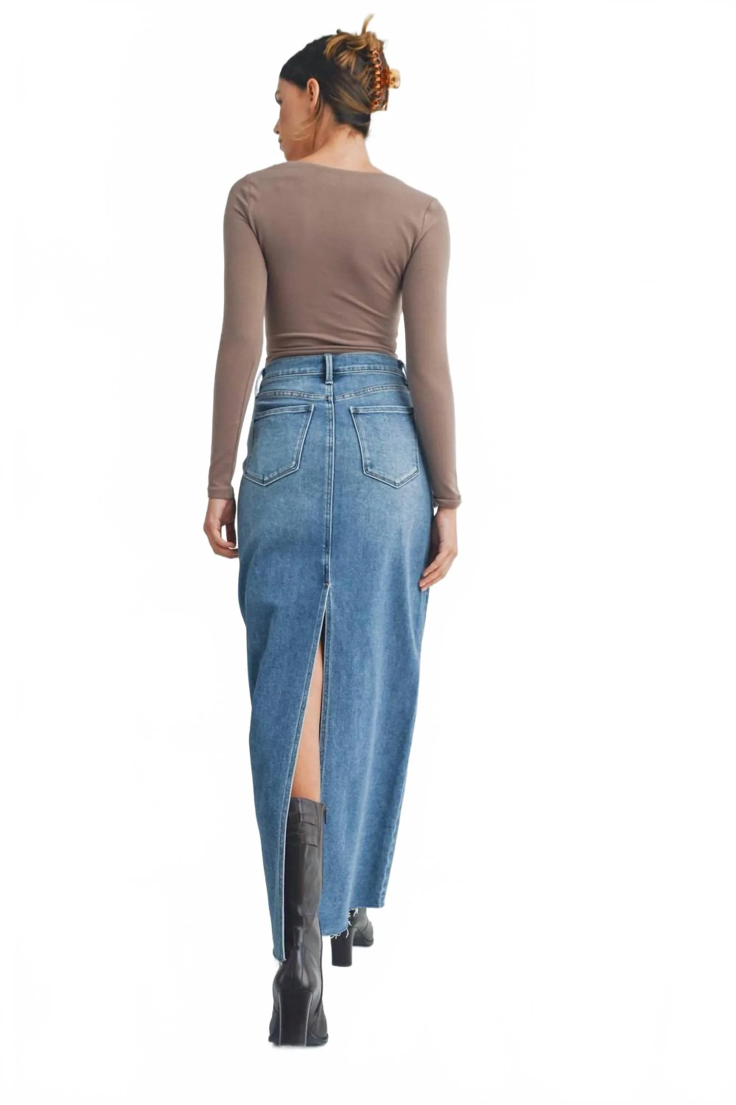 Abby Maxi Denim Skirt In Mediium Wash