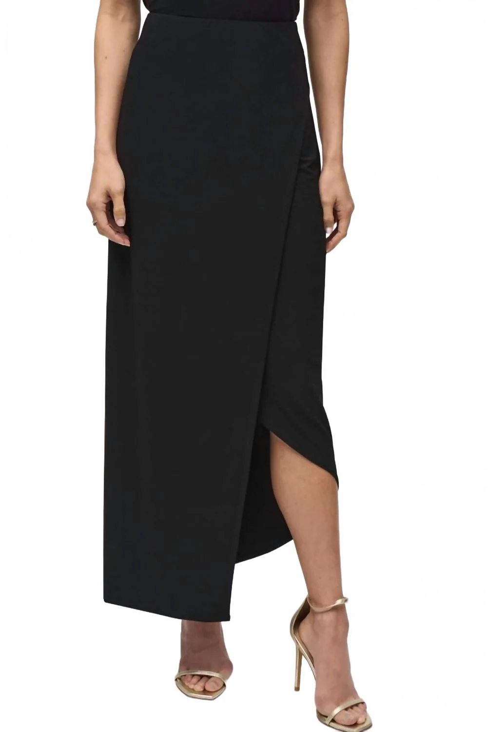 Silky Knit Asymmetrical Pull-On Skirt In Black