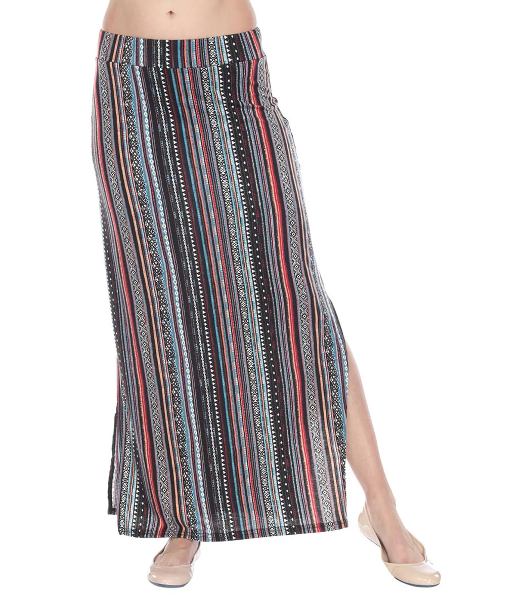 Yak & Yeti Long Skirt Stretchy Striped Tribal Print