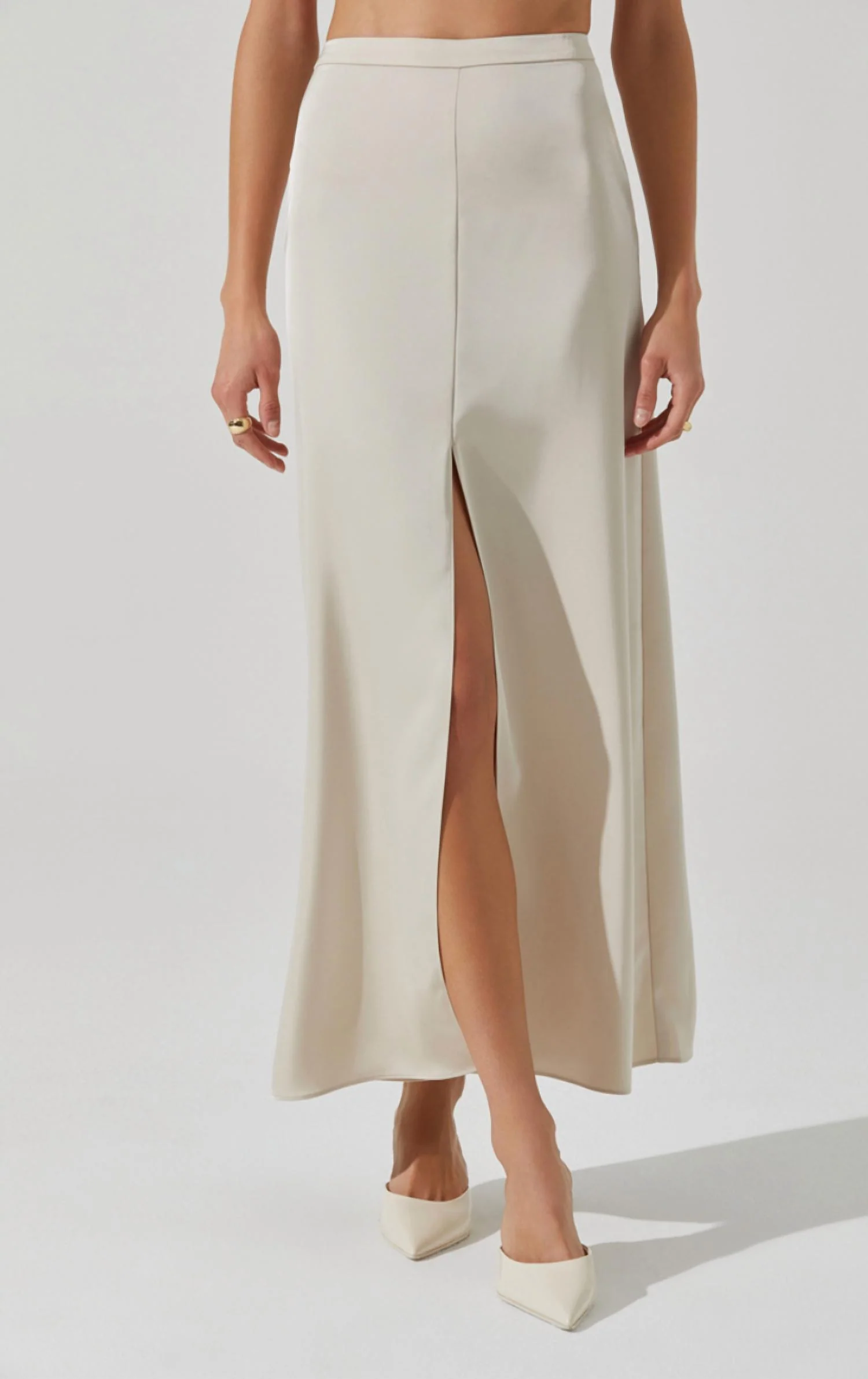 Vitella Satin Midi Skirt In Ecru