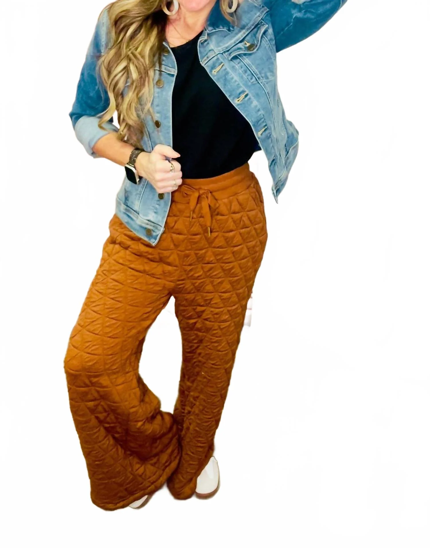 Quilted Bottom Pants In Brown