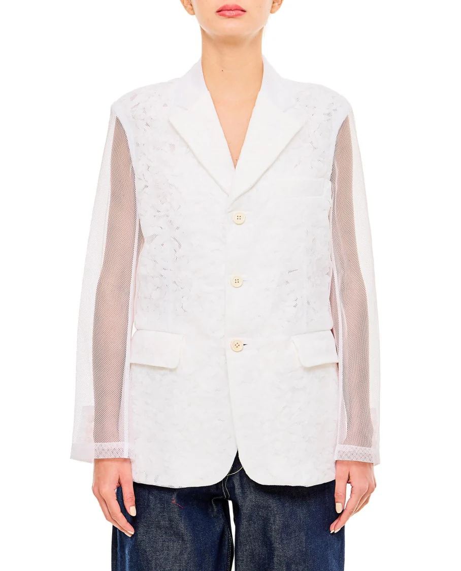 Tulle Blazer Jacket With Micro-Flower Overlay