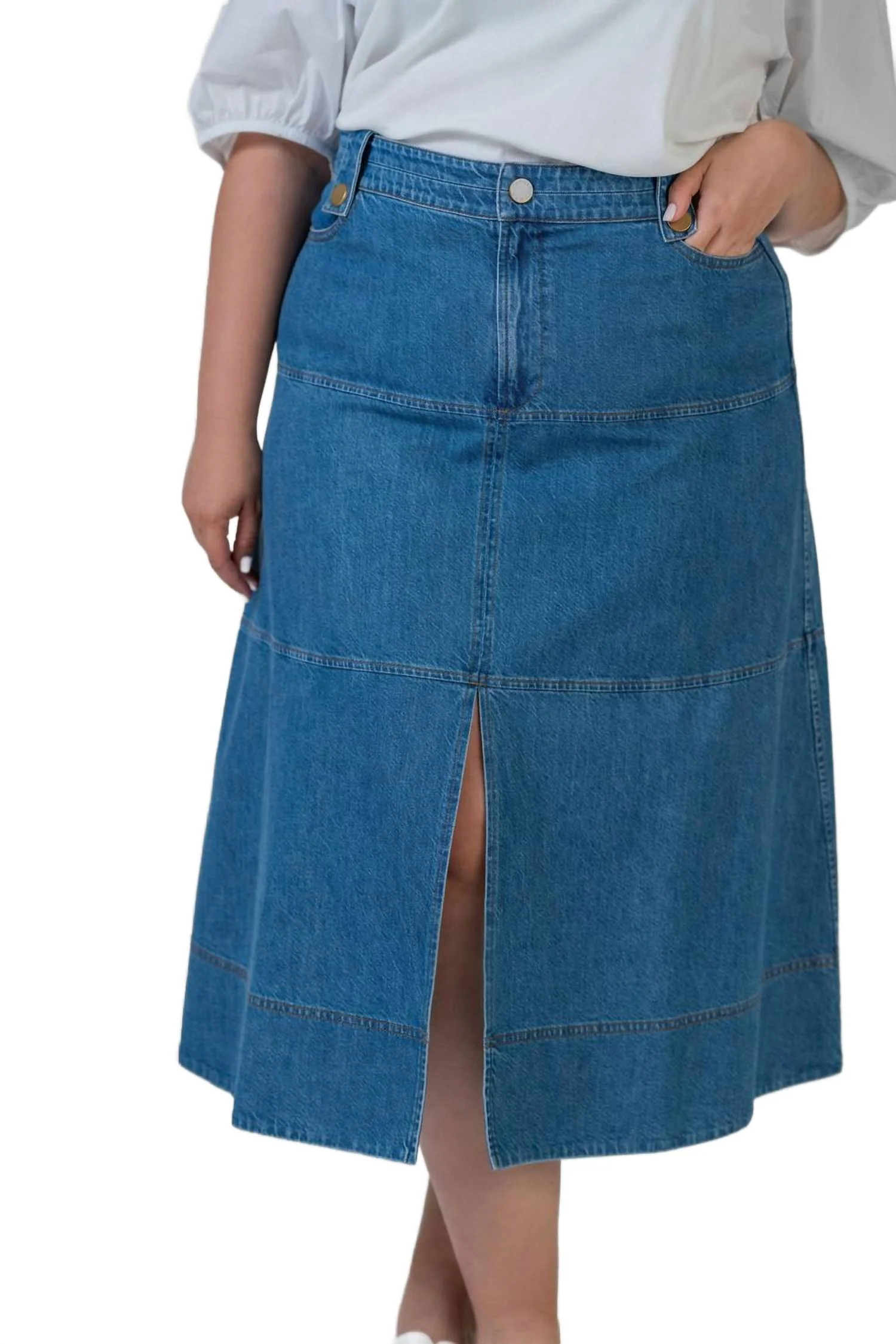 Hudie Denim Skirt - Plus In Medium Indigo