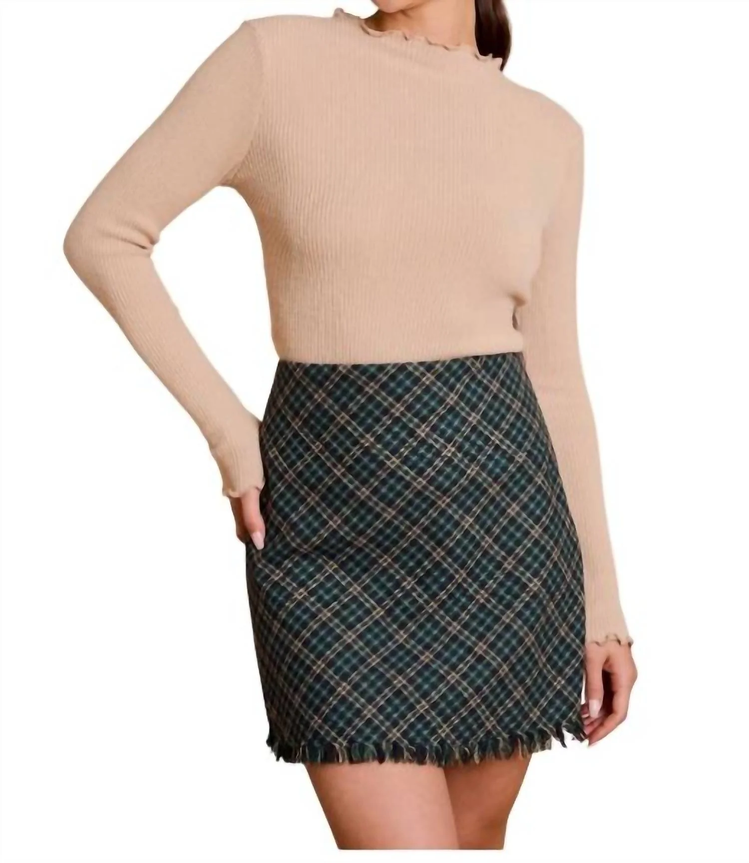 Plaid Fringe Skirt In Navy/multi Plaid