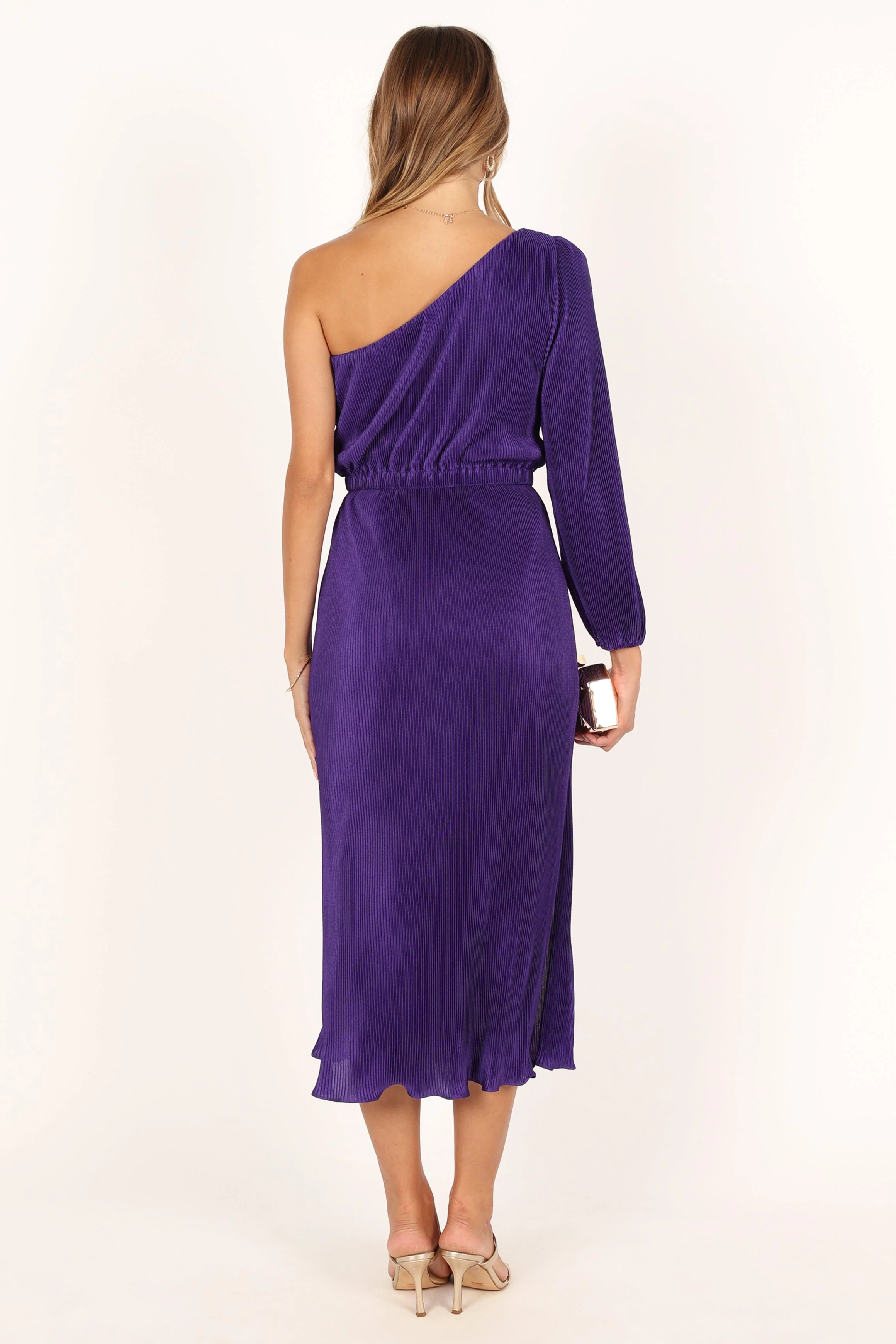 Pontee One Shoulder Pleated Midi Dress - Purple