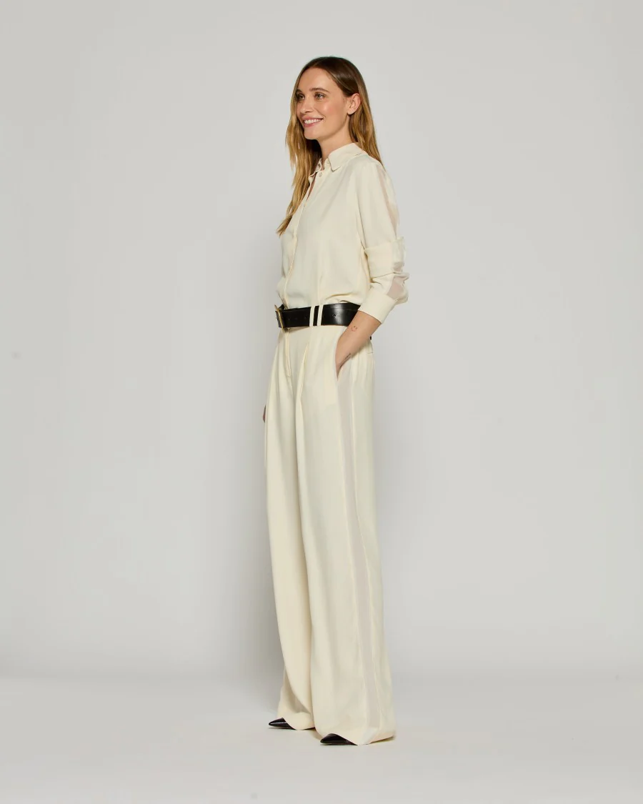 Serena Trouser With Georgette Trim - Cream