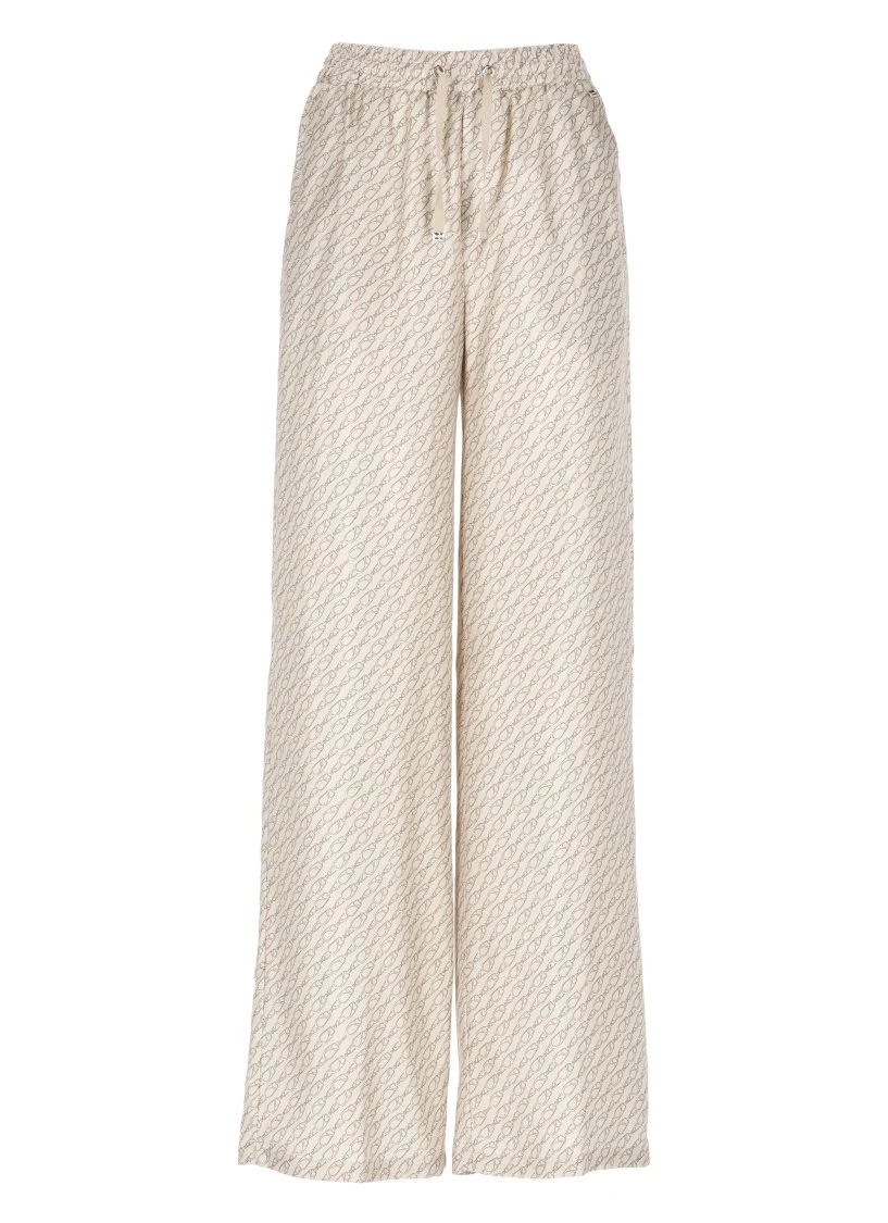 Silk Pants With All-Over Monogram Pattern