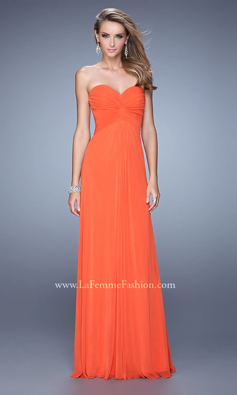 Strapless Long La Femme Prom Dress with Front Knot