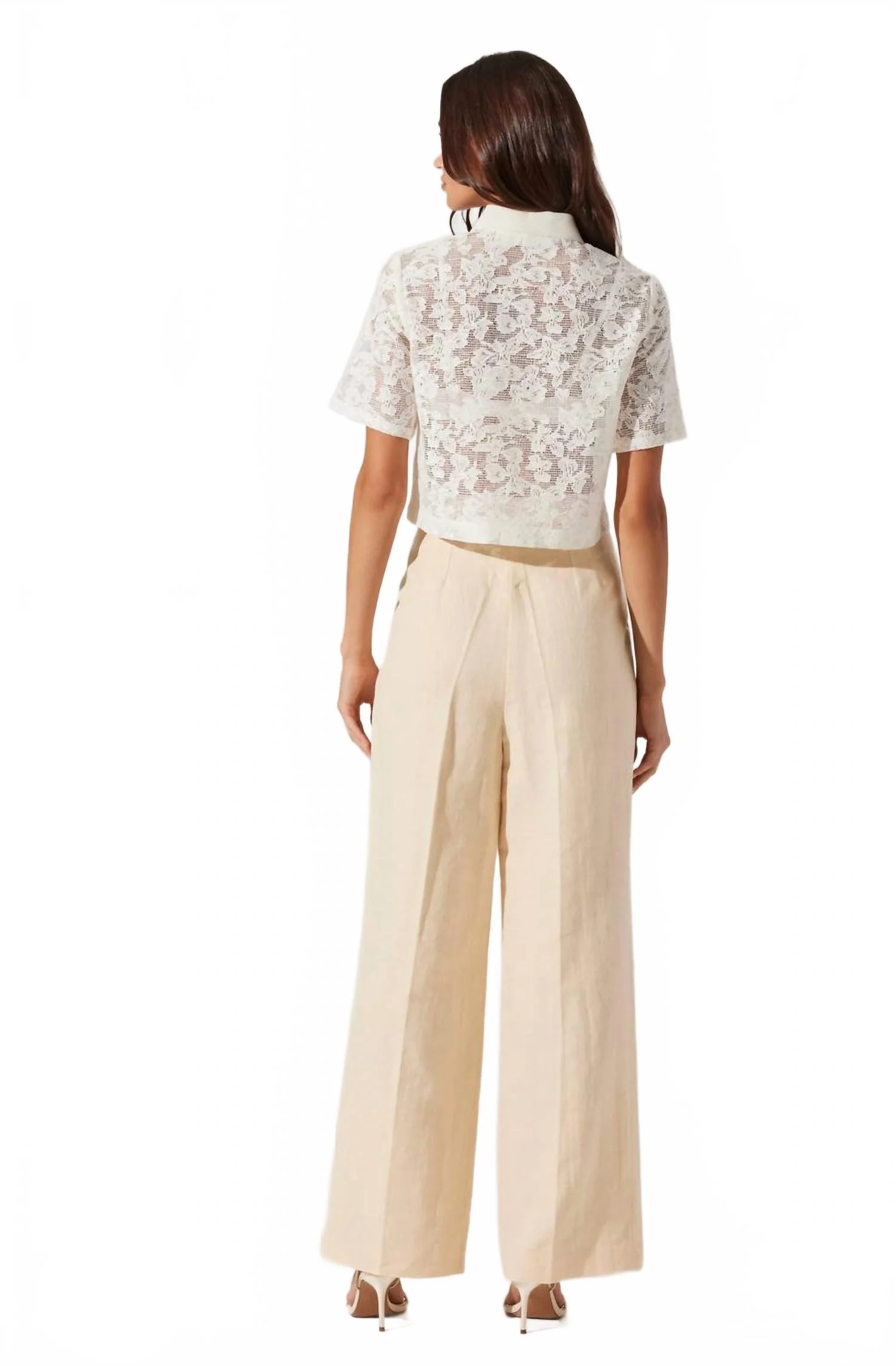 Bryony Linen Blend Pleated Pants In Cream