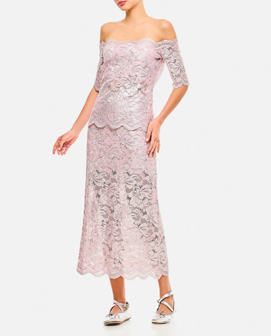 Mid-Length Raw Cut Lace Skirt With Side Buttons