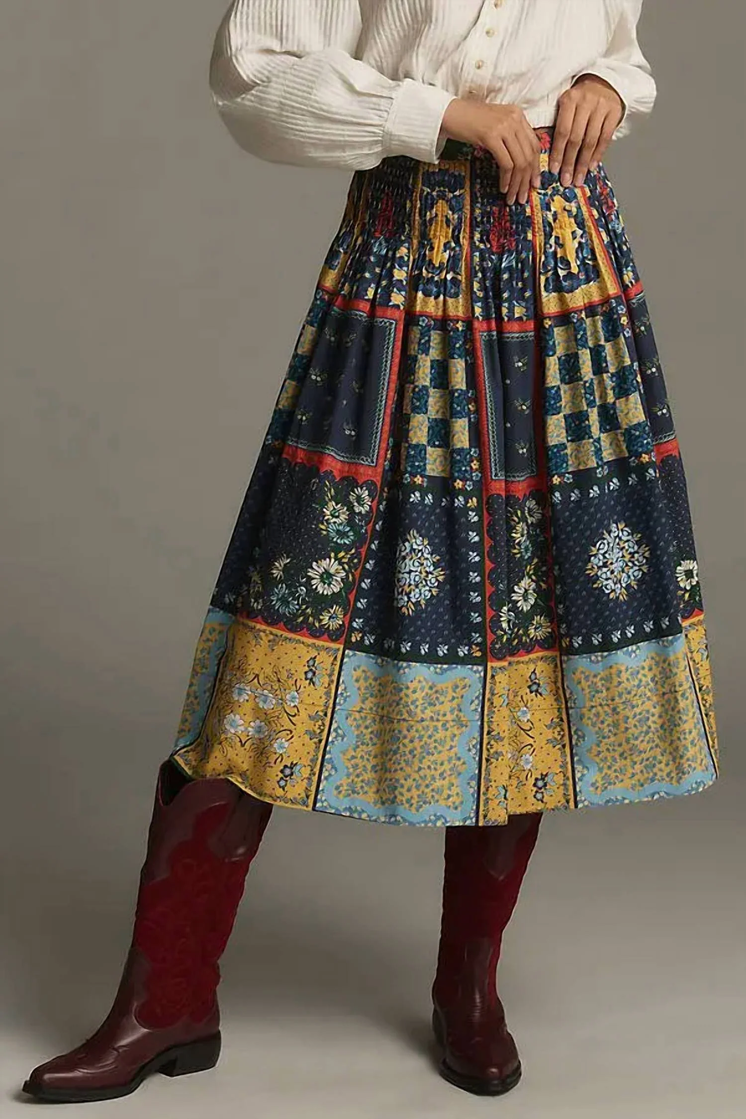 Fallon Skirt In Langford Patchwork