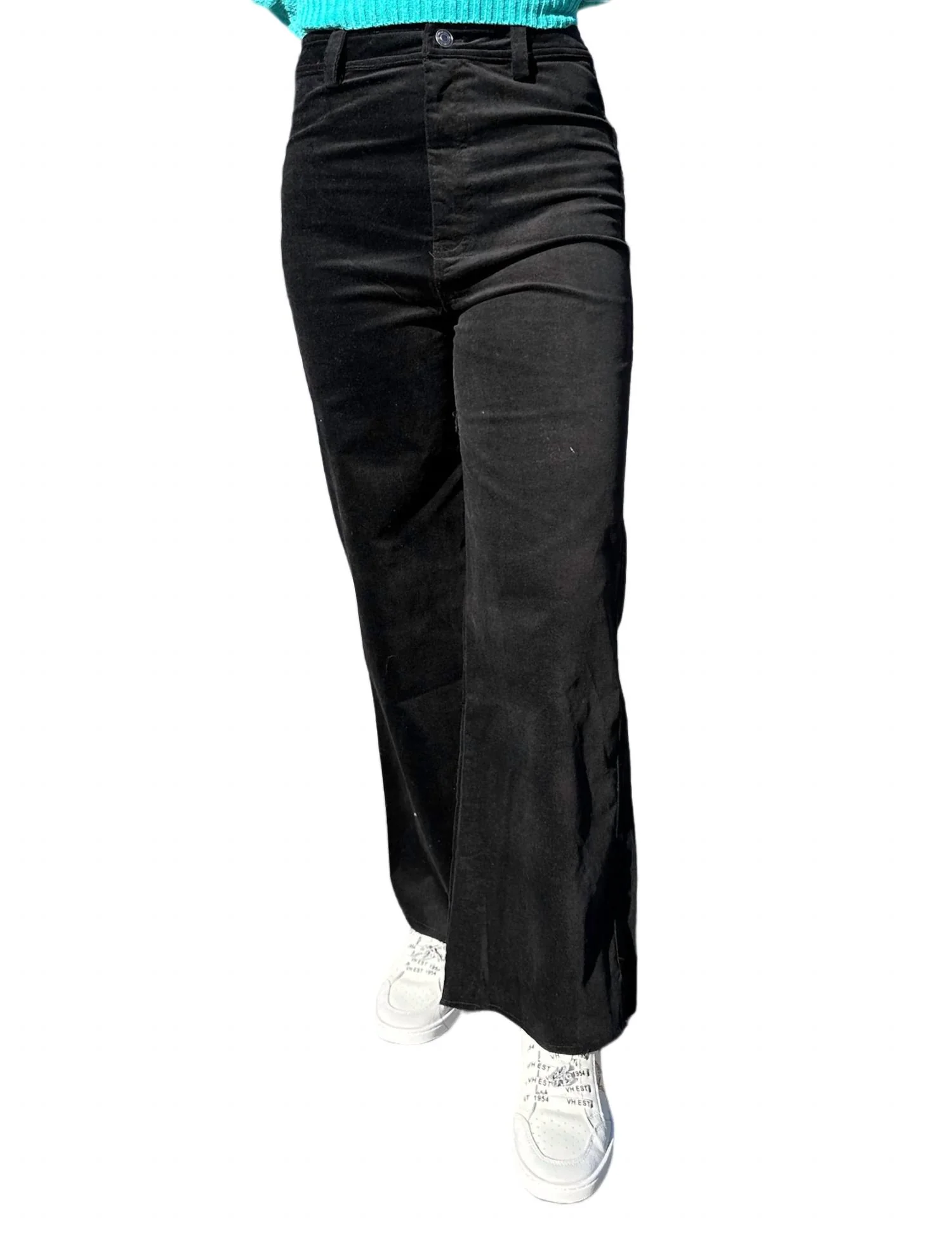 Stretch Wide Leg Jean In Suede Black
