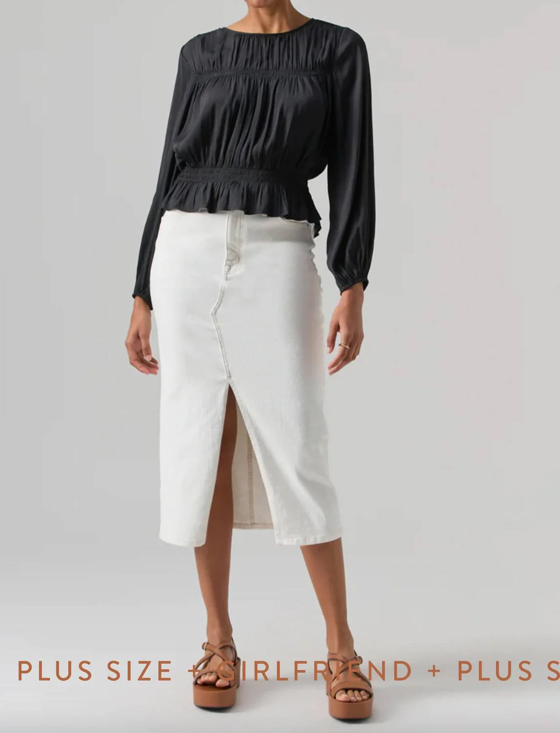 Denim Midi Skirt In Chalk White