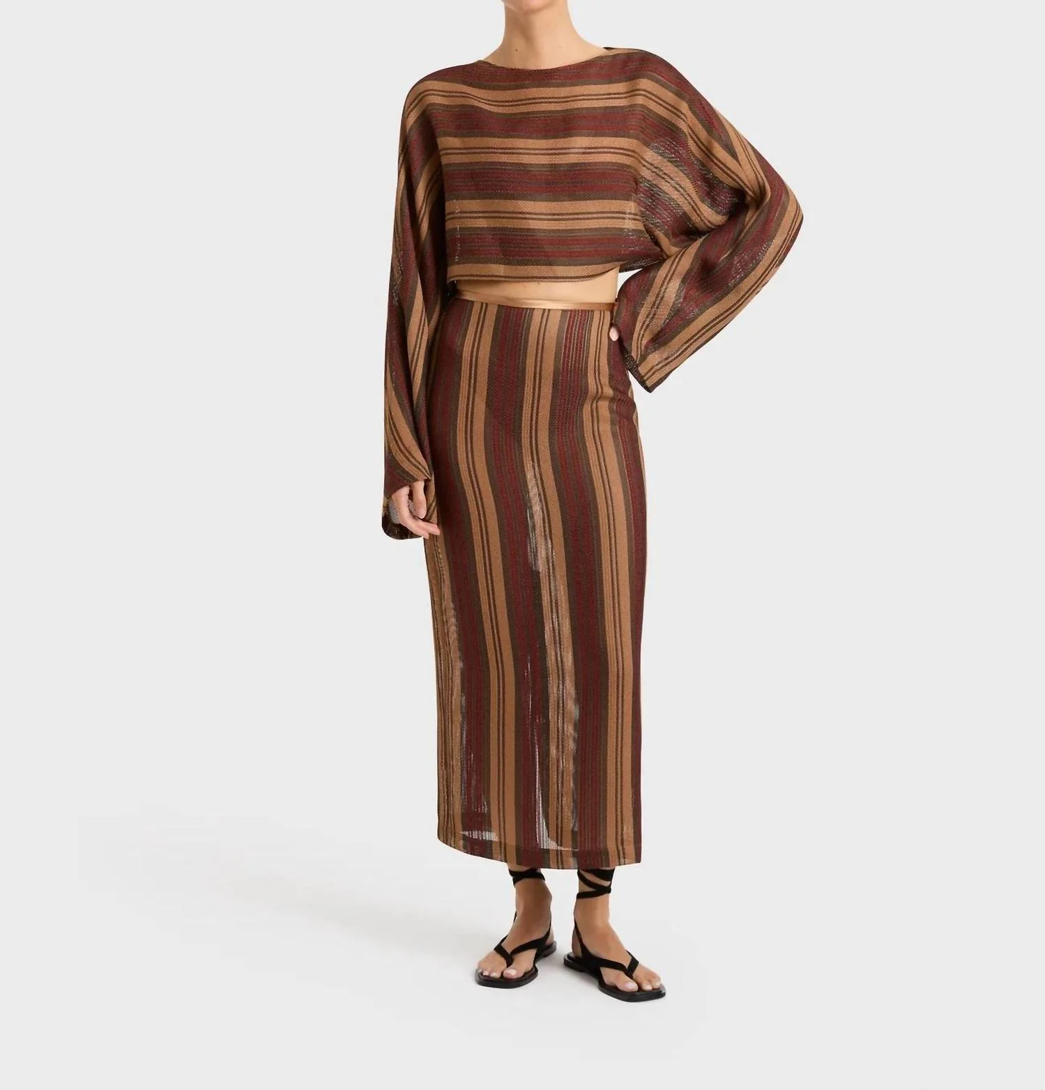 Sana Woven Mesh Pencil Skirt In Bronze Stripe