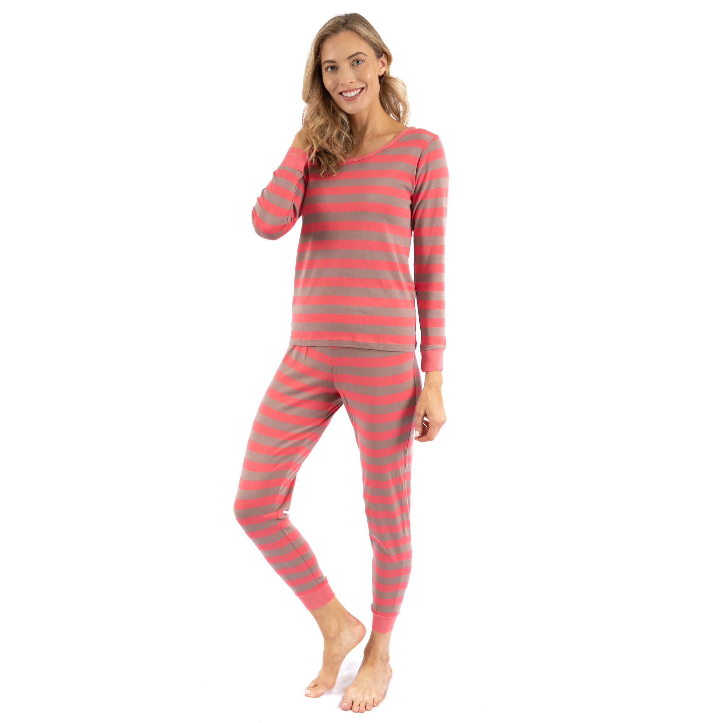Womens Two Piece Cotton Pajamas Striped