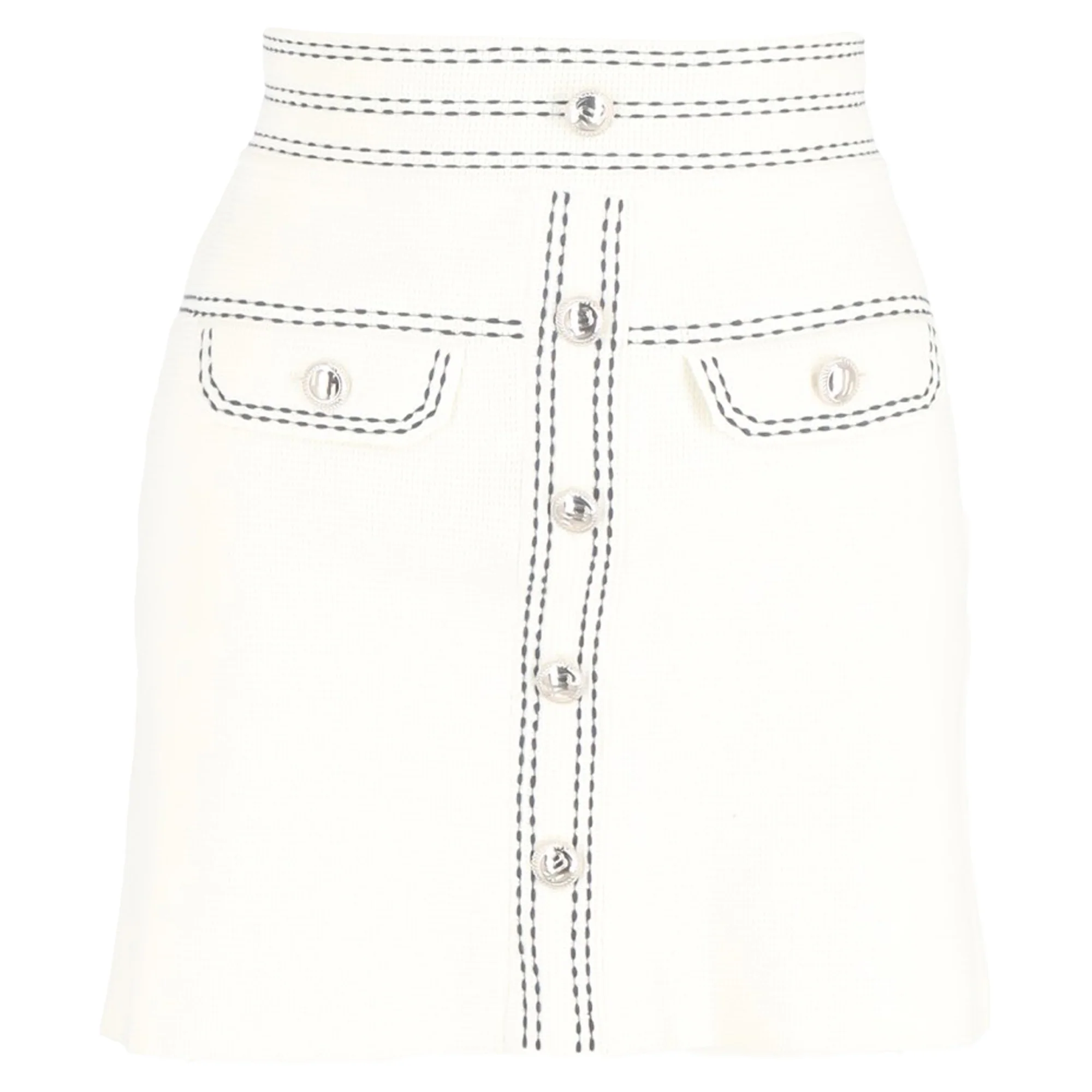 Maje Contrast-Stitching Mini Skirt in Cream Cotton