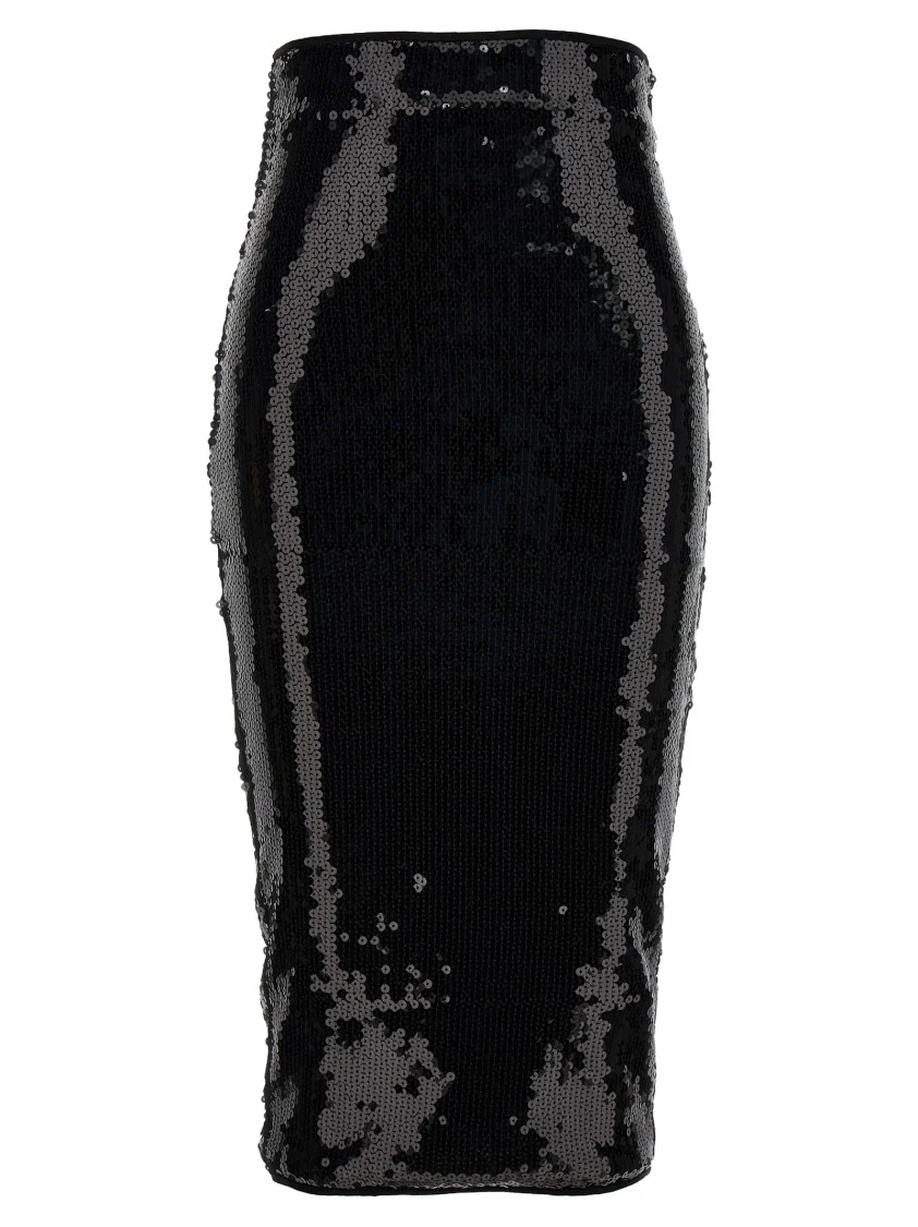 Sequined Black Midi Skirt With Zip Closure