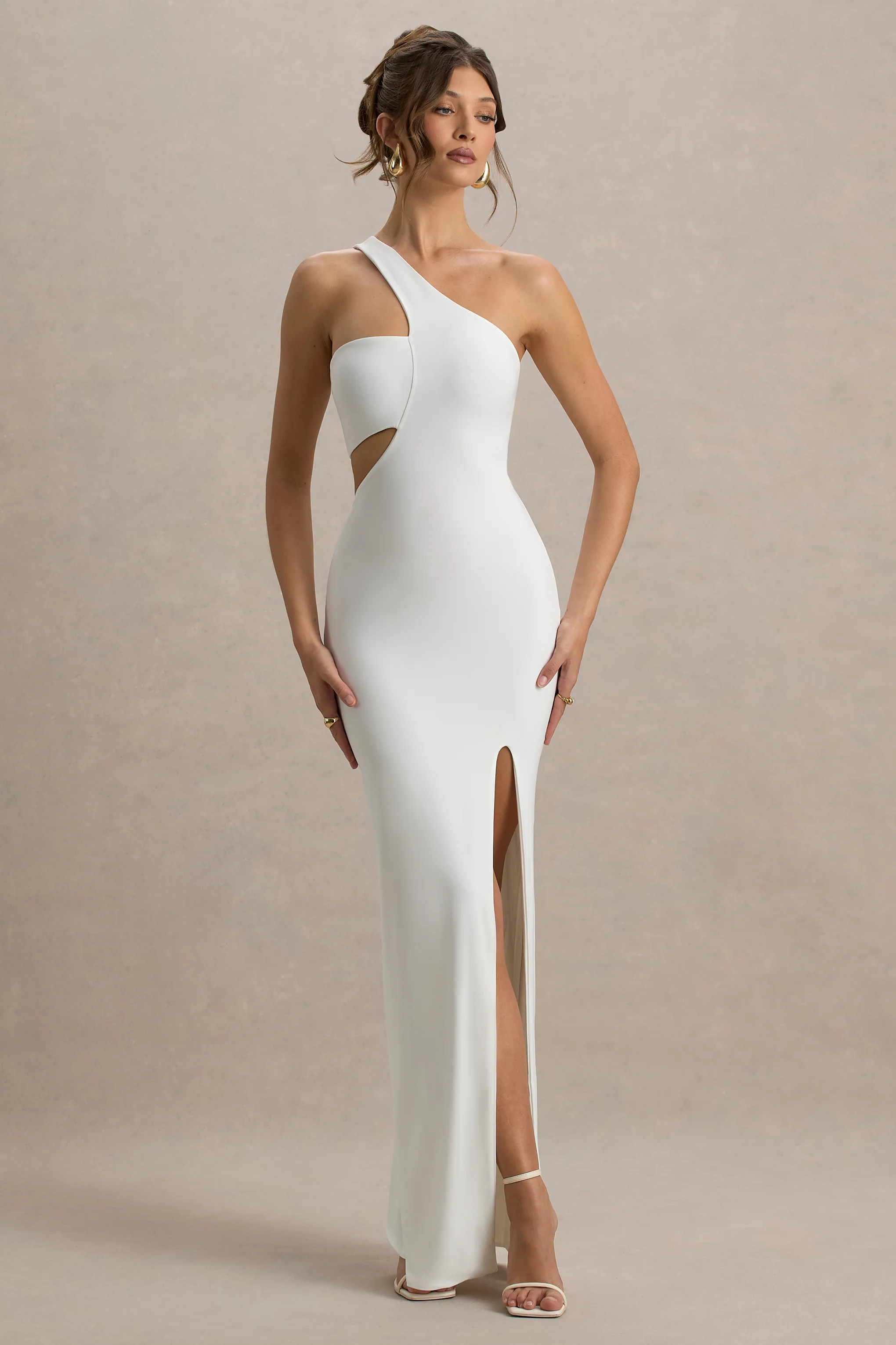 Matiya | White Asymmetric Cut-Out Split Maxi Dress