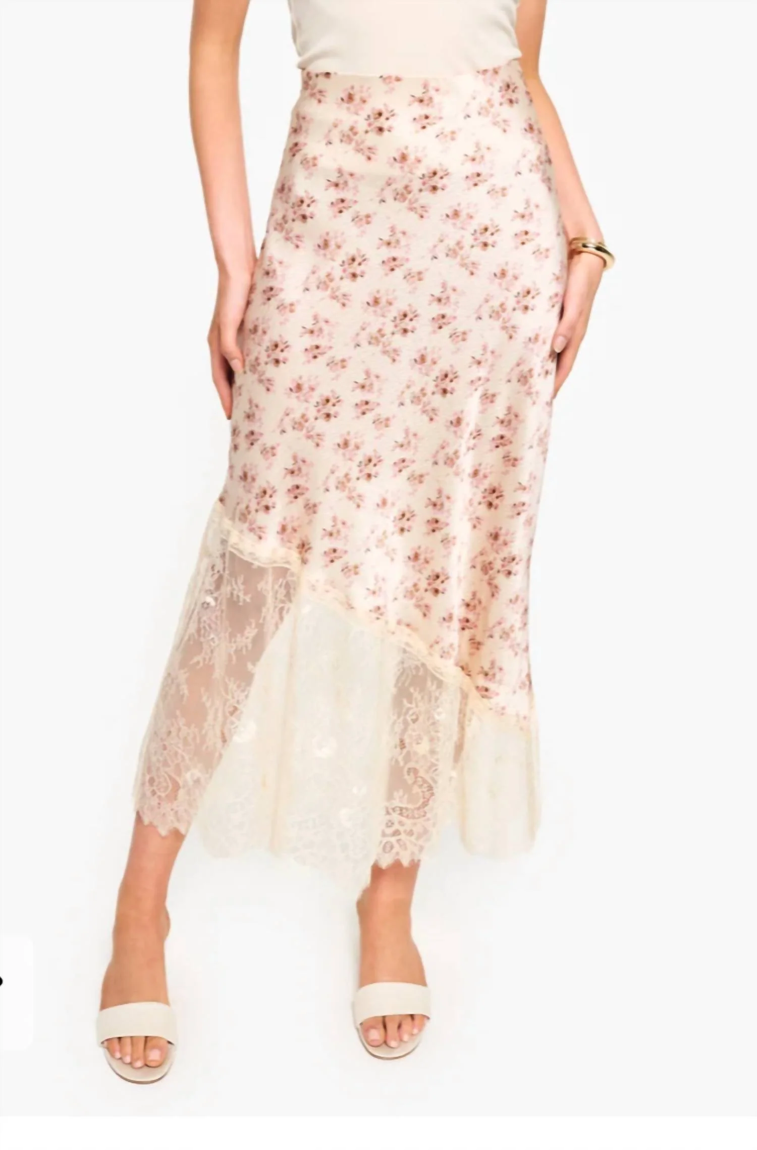 Florian Hammered Silk Skirt Dutch Fields In Ivory