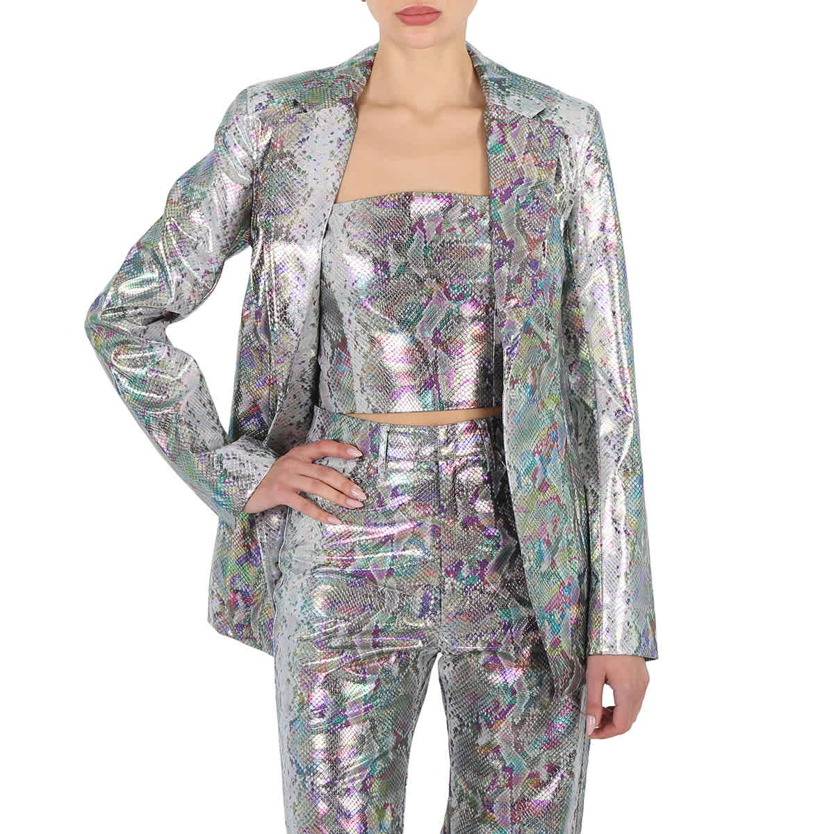 Rotate Ladies Spiced Plum Comb Snake Print Blazer