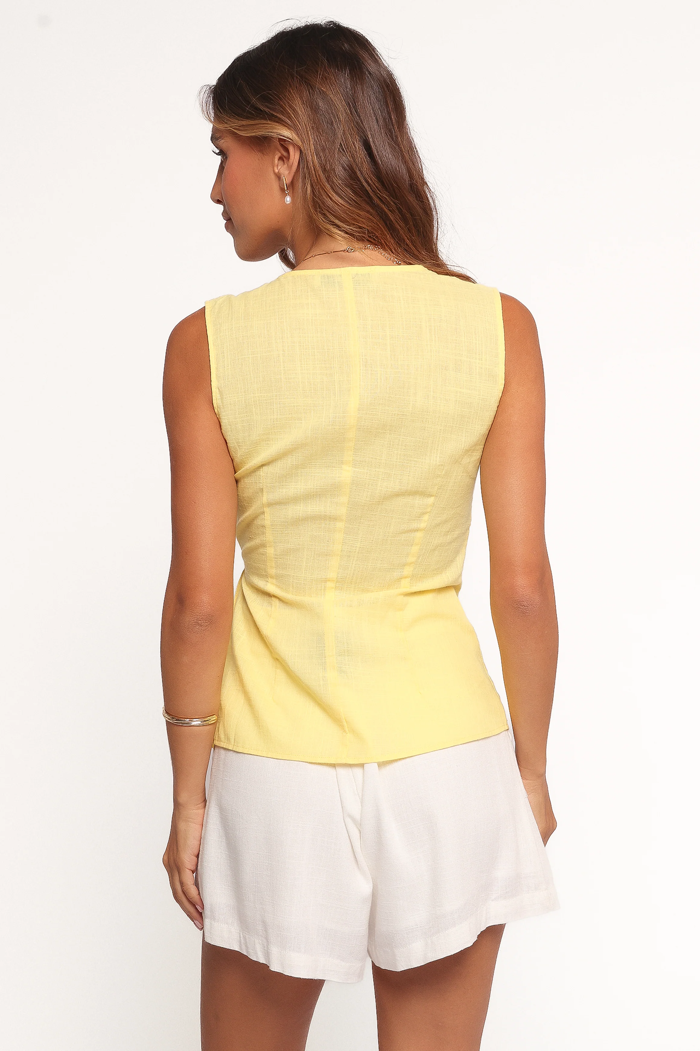 Vanni Wrap Front Linen Top - Yellow