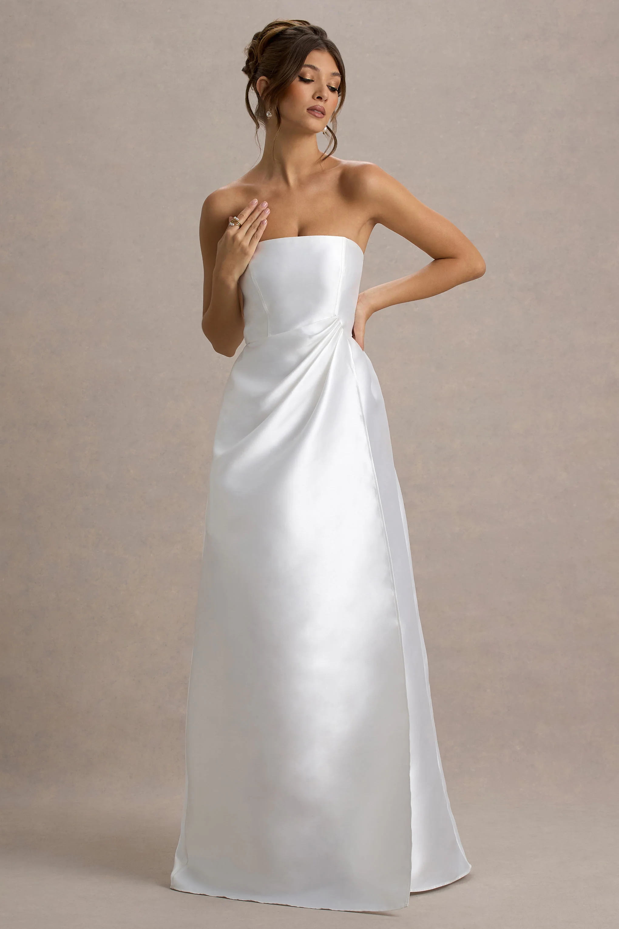 Universe | White Bandeau Split Puff-Skirt Maxi Dress