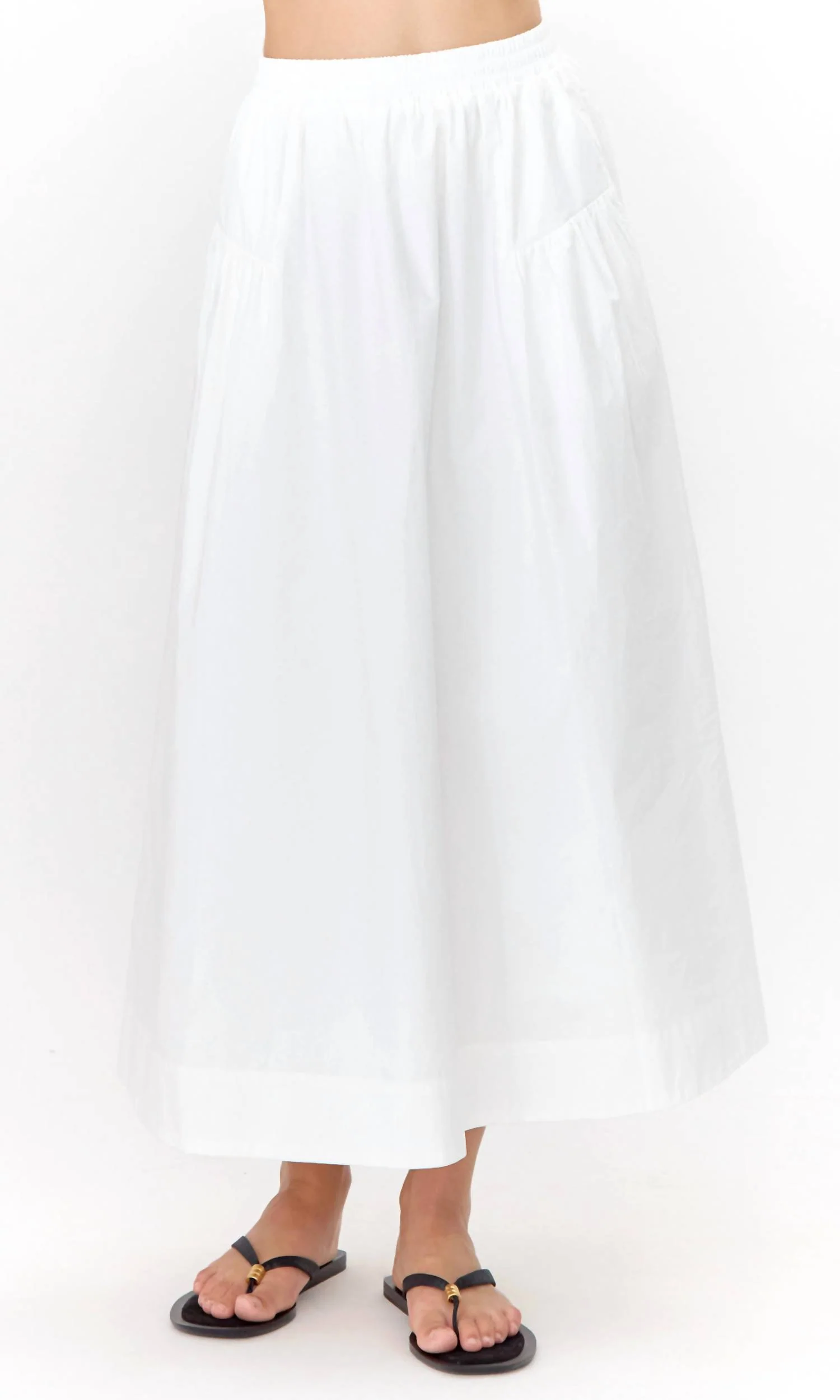Ana Poplin A Line Midi Skirt In White