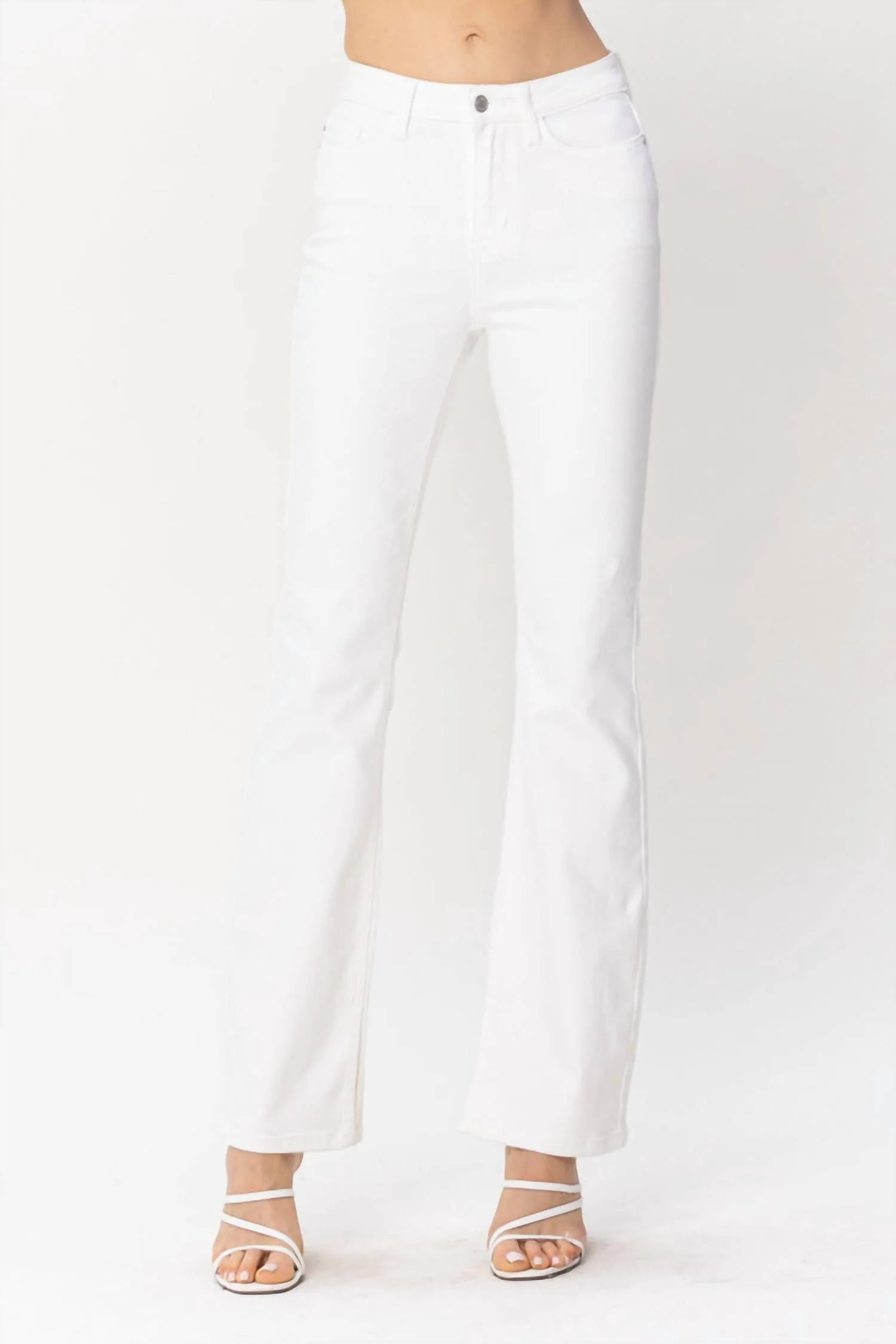 Mid-Rise Denim Hem Slit Bootcut Jean In Pure White