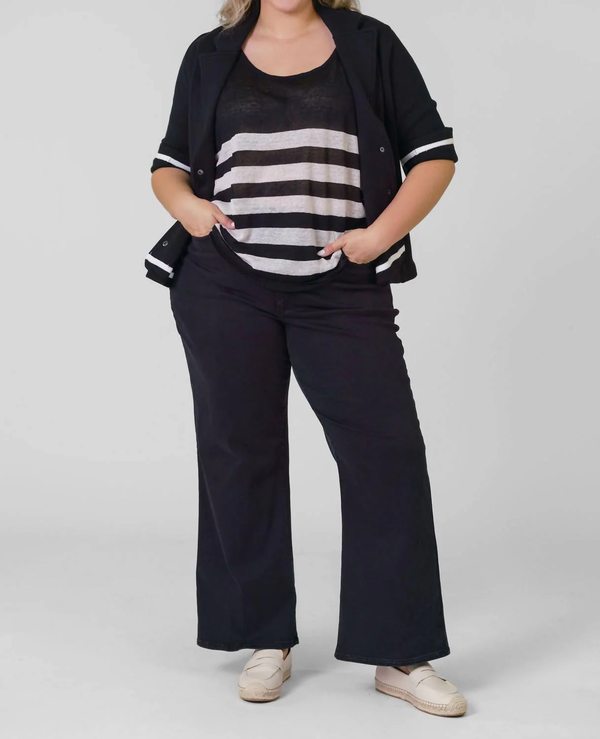 Cotton Blend Shrunken Blazer - Plus Size In Black