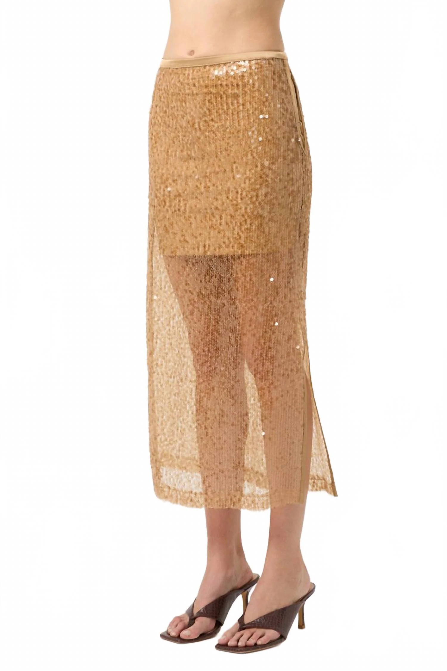 Reflection Sequin Midi Skirt In Honey