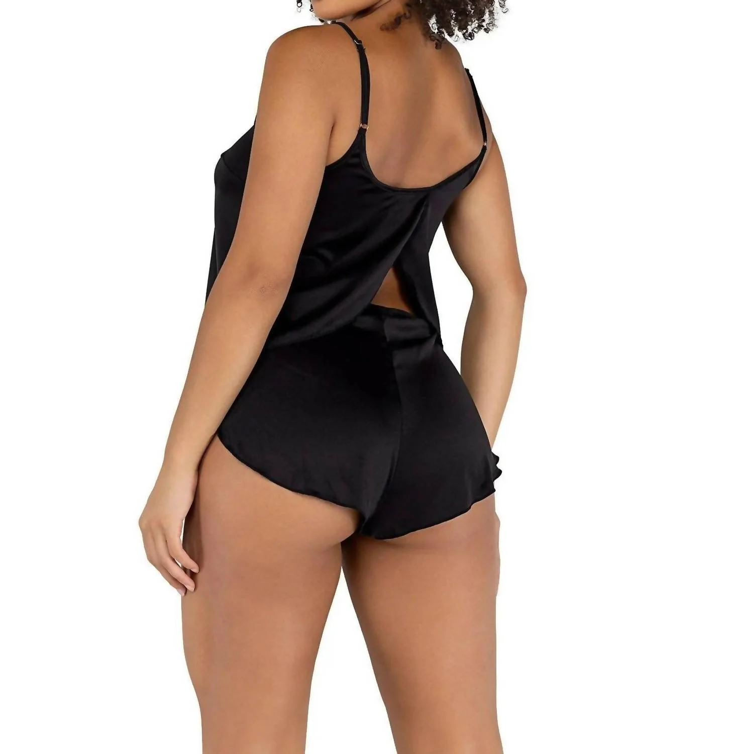 Soft Satin Tulip Short Set In Black