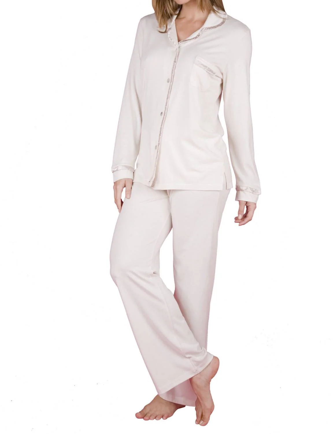 Sophie Basic Long Sleeve Men's Styled Pajama Set In Ivory
