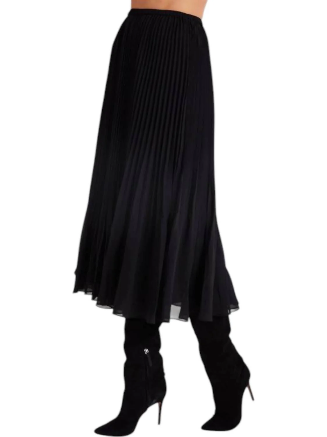 Sunburst Pleated Chiffon Skirt In Black