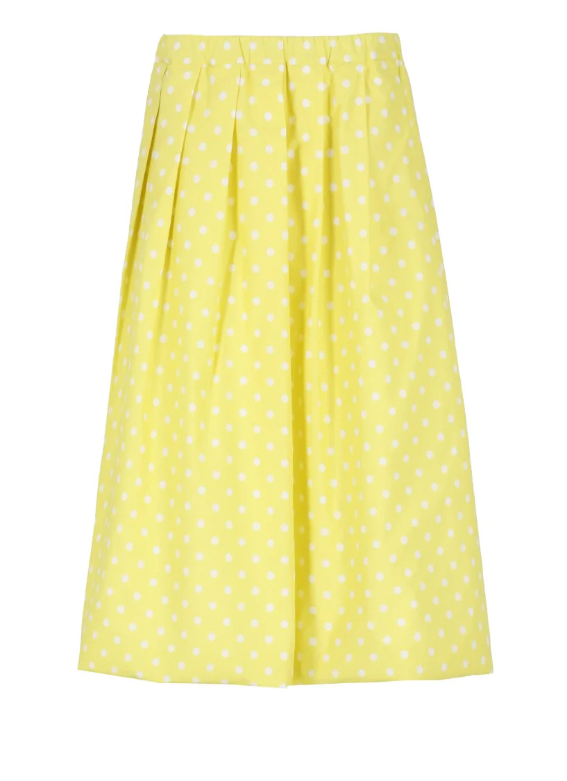 Pleated Cotton Skirt With Contrasting Polka Dots
