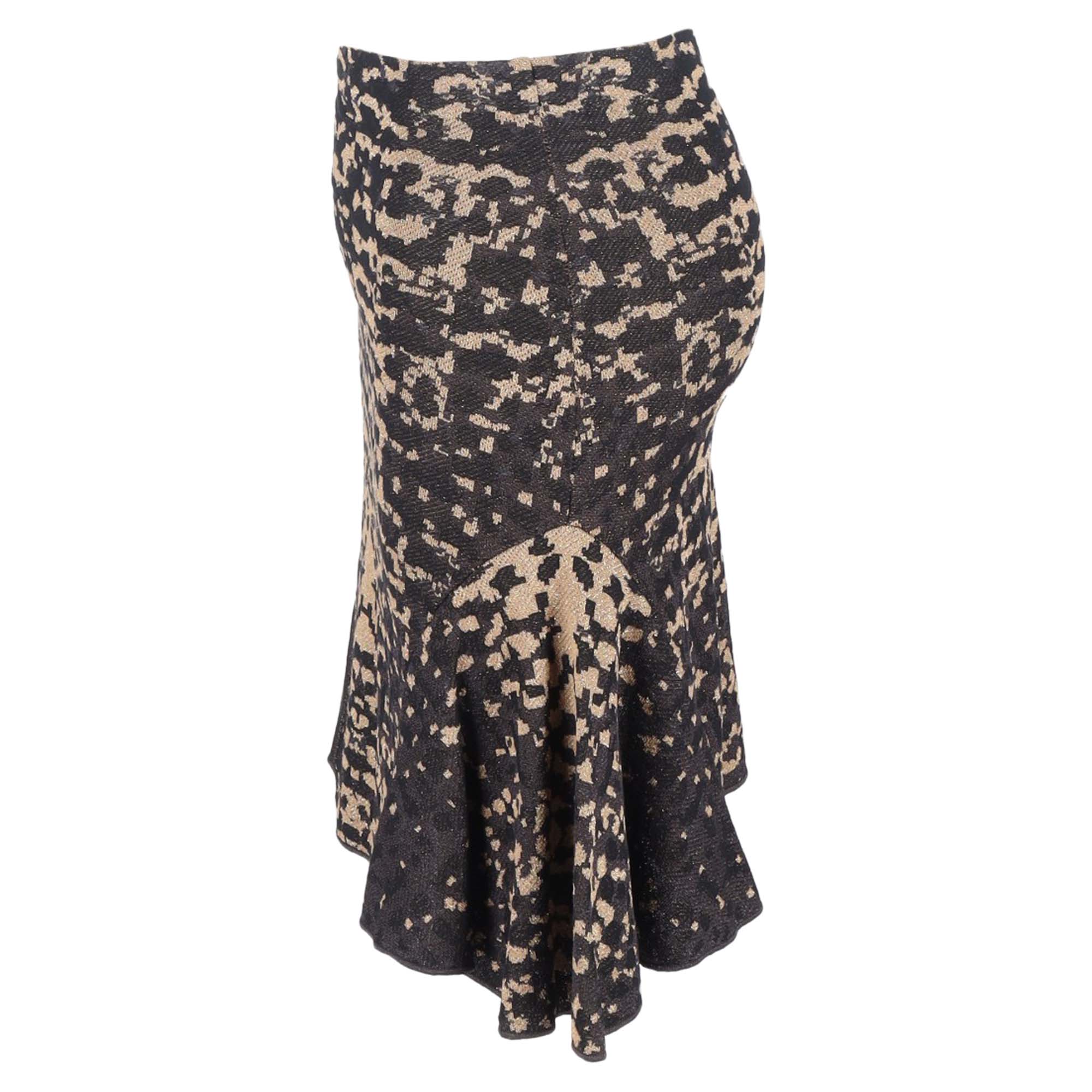 Missoni Printed Knee-Length Mermaid Skirt in Black and Gold Cotton