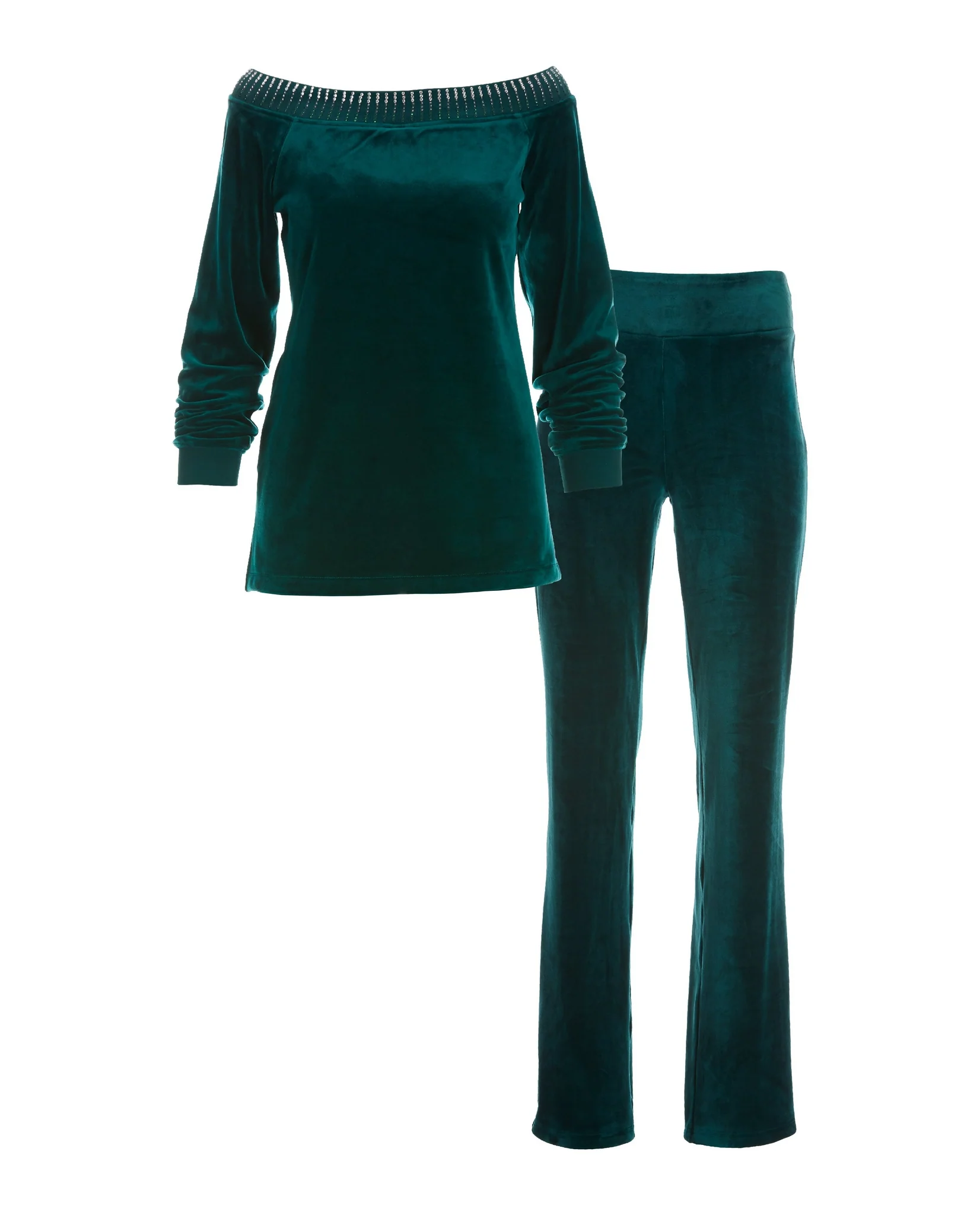 Embellished Velour Slouchy Set Green