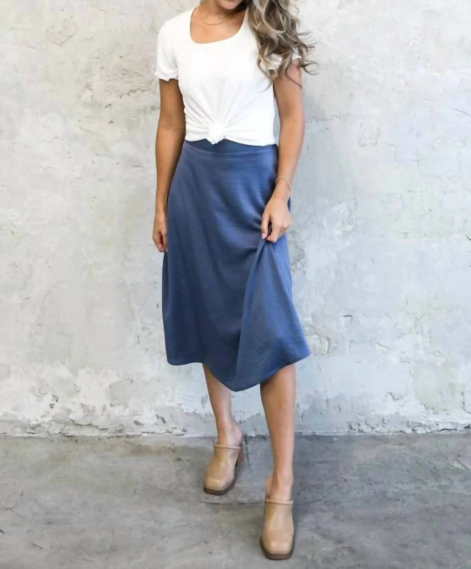 Silk Midi Skirt In Heritage Blue